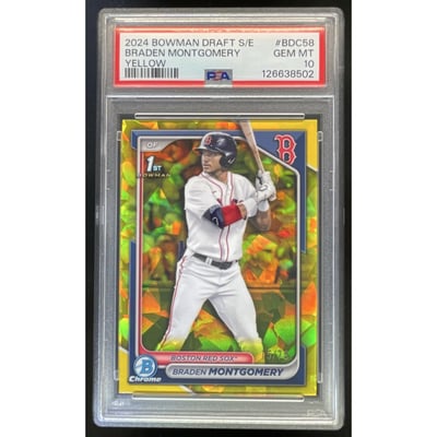2024 Bowman Draft Sapphire Chrome Yellow #BDC-58 Braden Montgomery RC /75 PSA 10