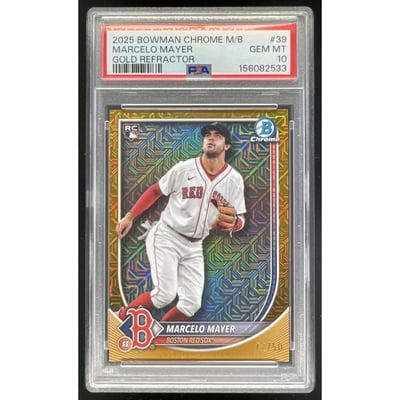 2025 Bowman Chrome Mega Box Gold Mojo Refractor #39 Marcelo Mayer RC /50 PSA 10