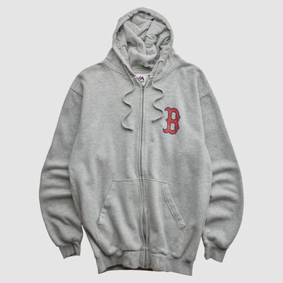 Boston Red Sox Majestic 2010s Hooded Full Zip Sweatshirt - Heather Gray - M by Fanatics Real Vintage