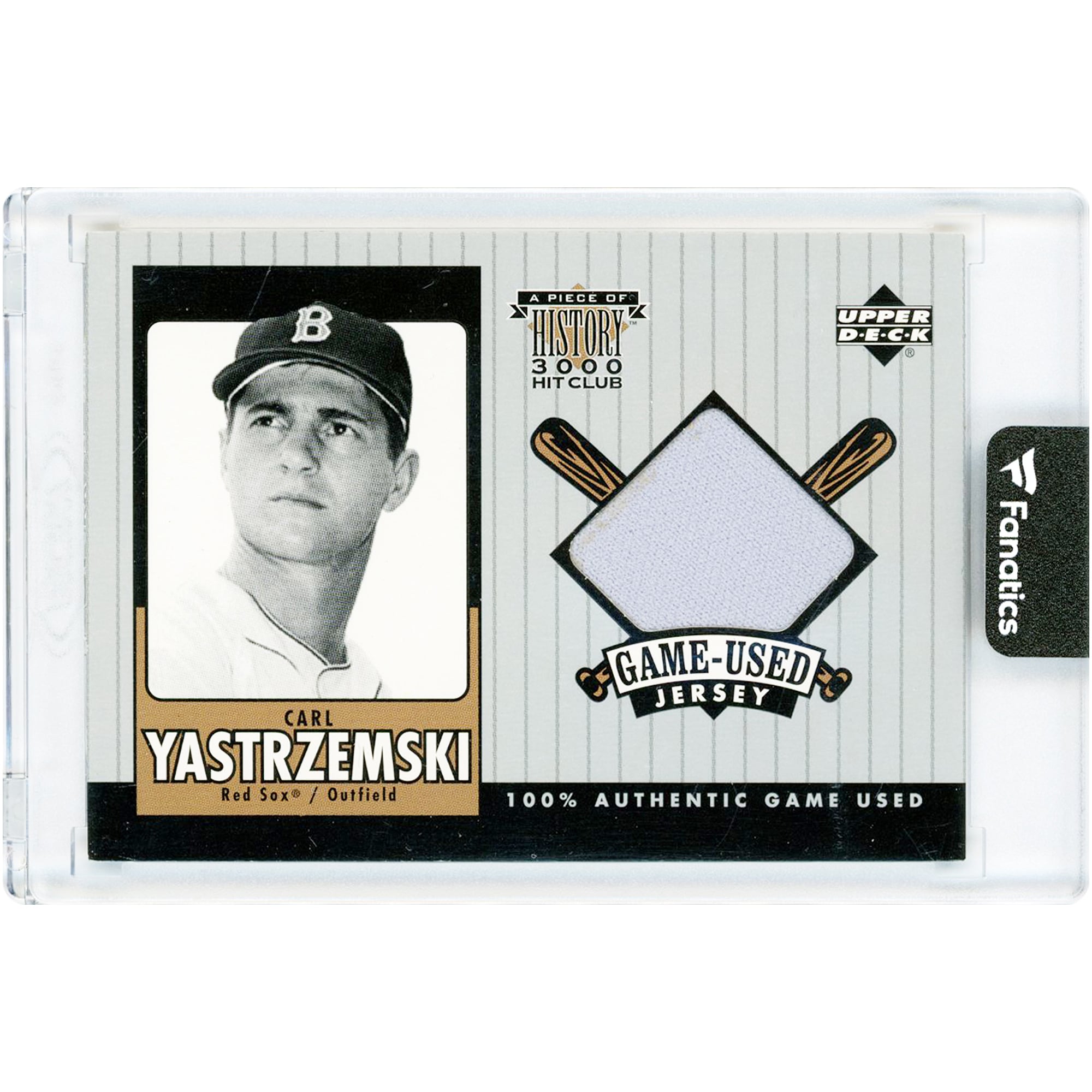 Carl Yastrzemski Boston Red Sox 2000 Upper Deck A Piece Of History 3000 Hit Club Game Used Relic #CY-J Card