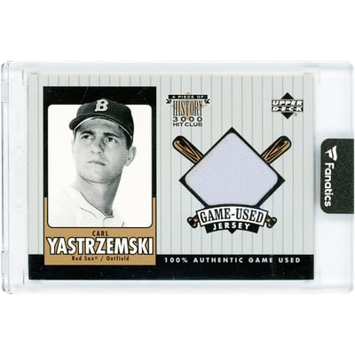 Carl Yastrzemski Boston Red Sox 2000 Upper Deck A Piece Of History 3000 Hit Club Game Used Relic #CY-J Card