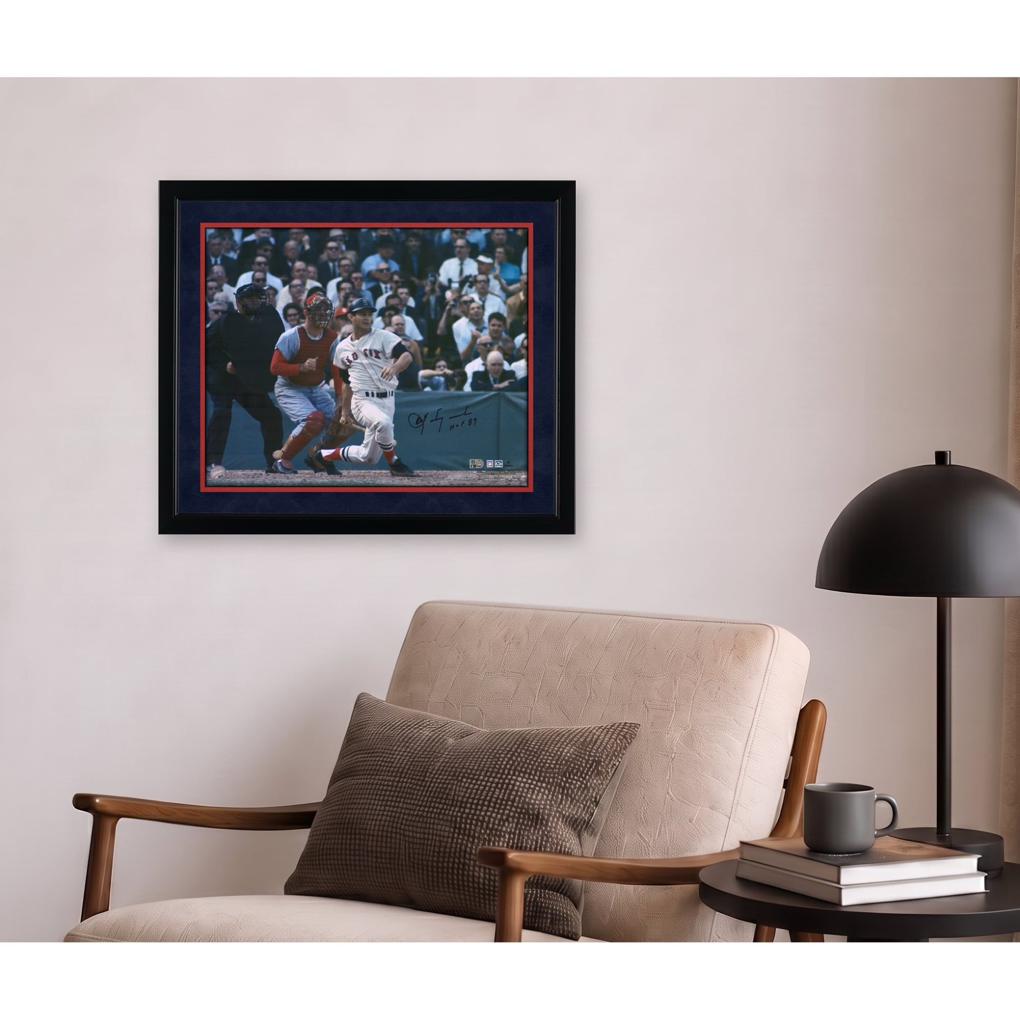 Photo dédicacée de Carl Yastrzemski, joueur des Red Sox de Boston, lors des Séries mondiales de 1967 (40,6 x 50,8 cm), avec inscription « HOF 89 ».