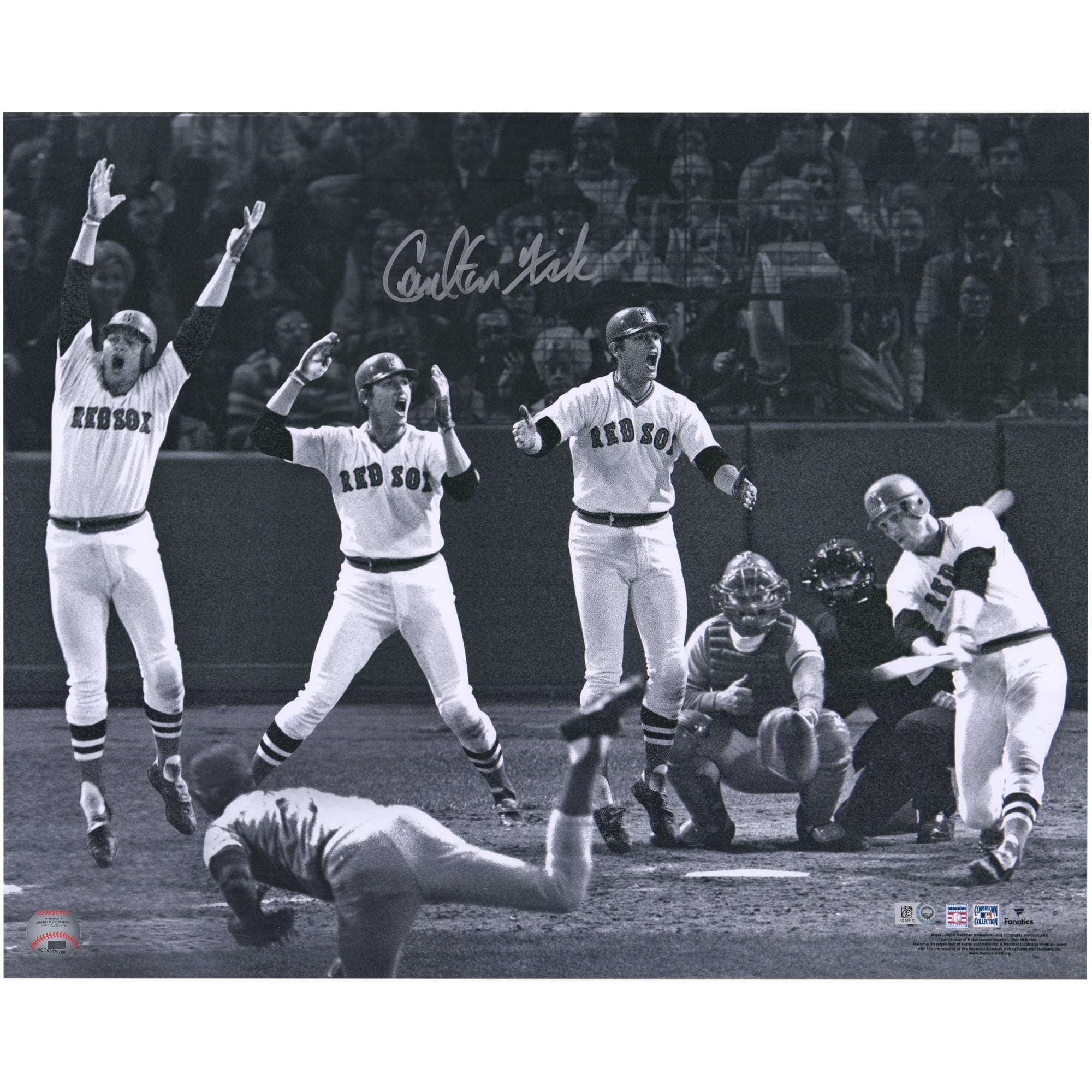 Carlton Fisk Boston Red Sox Autographed 16" x 20" 1975 World Series Home Run Black & White Photograph