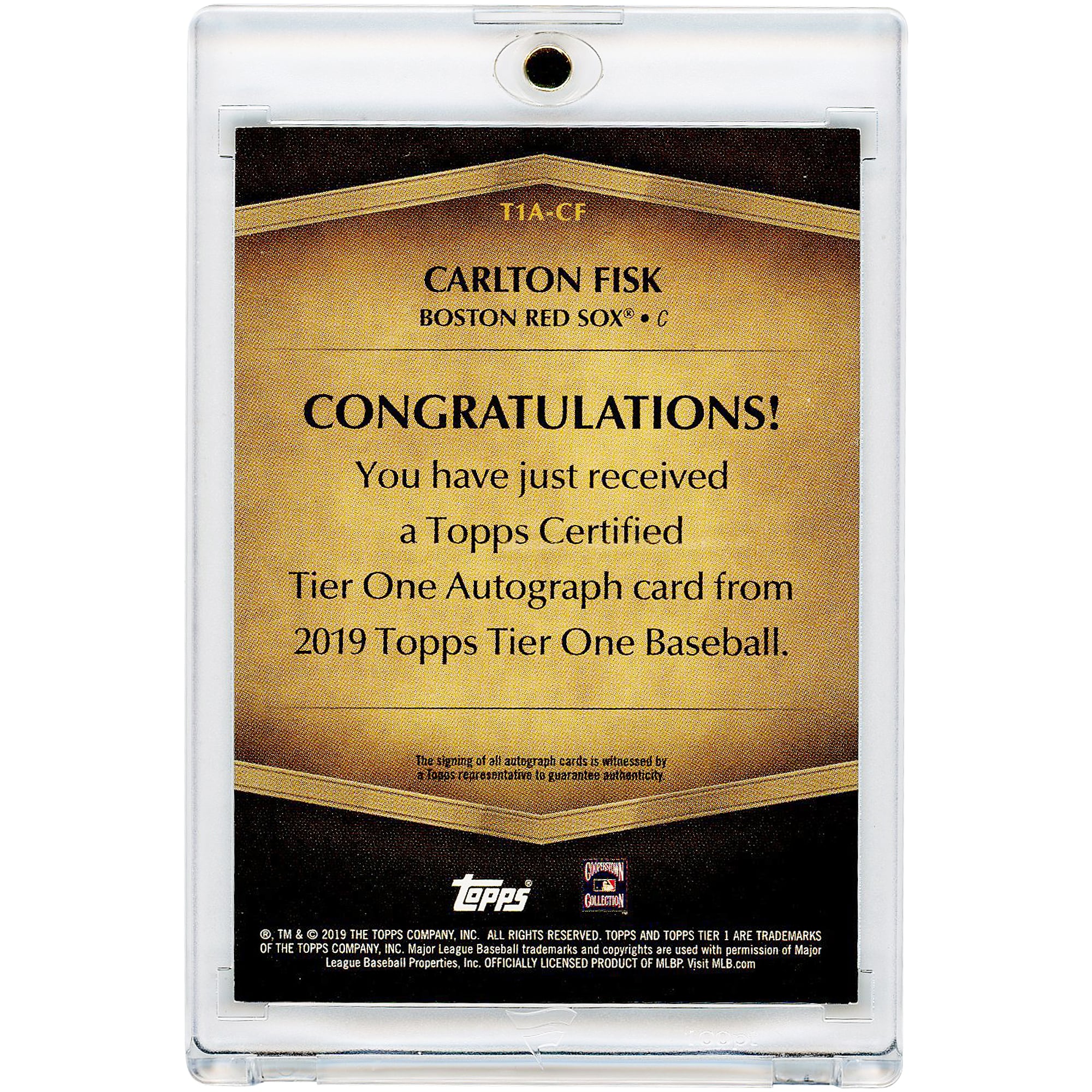 Carlton Fisk Boston Red Sox Autographed 2019 Topps Tier One #T1A-CF #11/90 Card