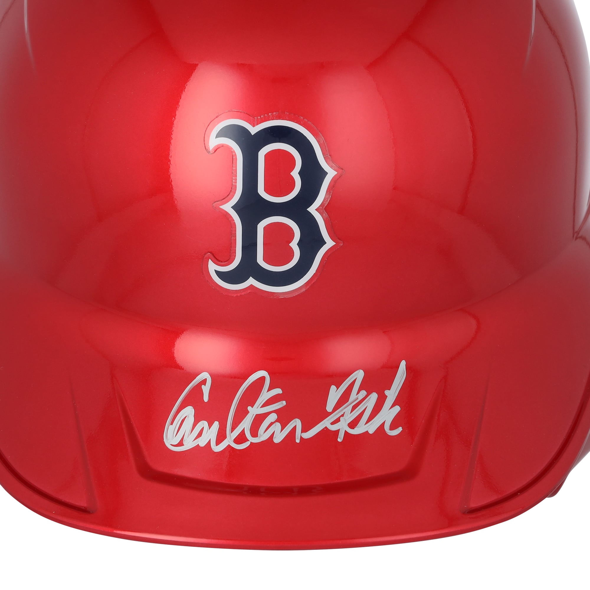 Réplique du casque de frappeur chromé alternatif autographié par Carlton Fisk des Red Sox de Boston