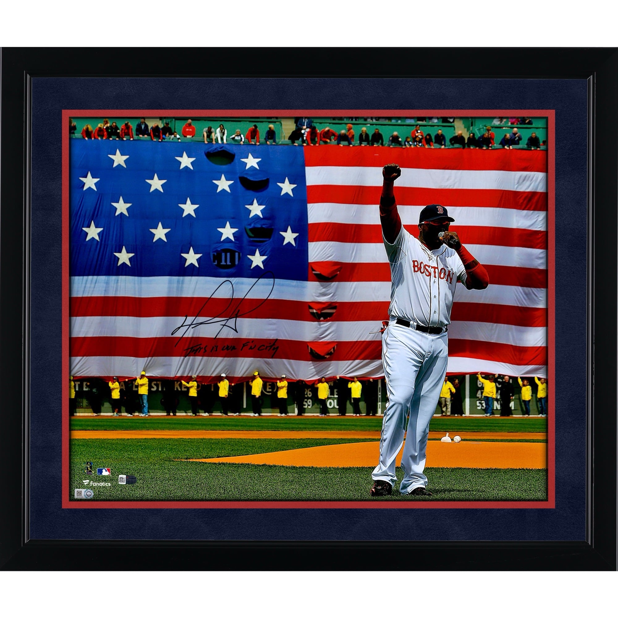 David Ortiz Boston Red Sox Autographed 16" x 20" Boston Strong Speech Photograph with "This Is Our F'N City" Inscription