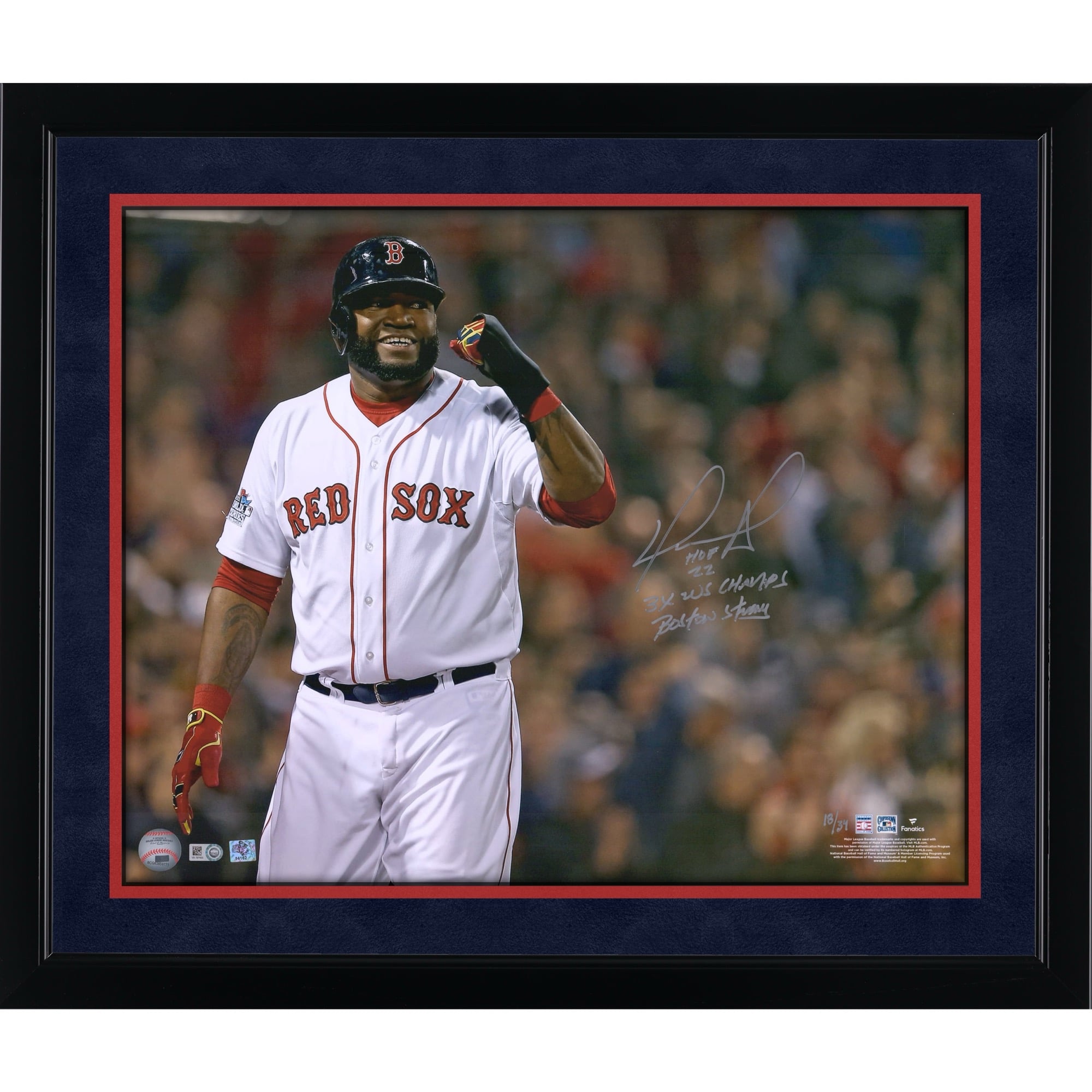 David Ortiz Boston Red Sox Autographed 16" x 20" Fist Pump Photograph with Multiple Inscriptions - Limited Edition of 34