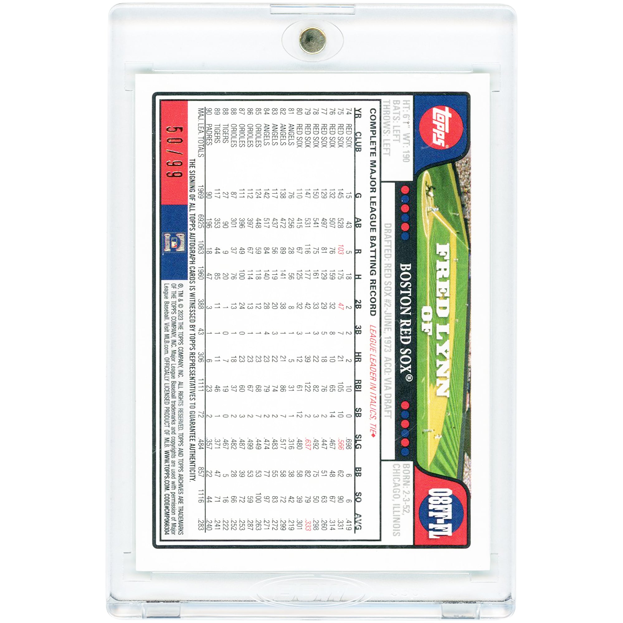 Fred Lynn Boston Red Sox Autographed 2023 Topps Archives Fan Favorites Green Foil #08FF-FL #50/99 Card