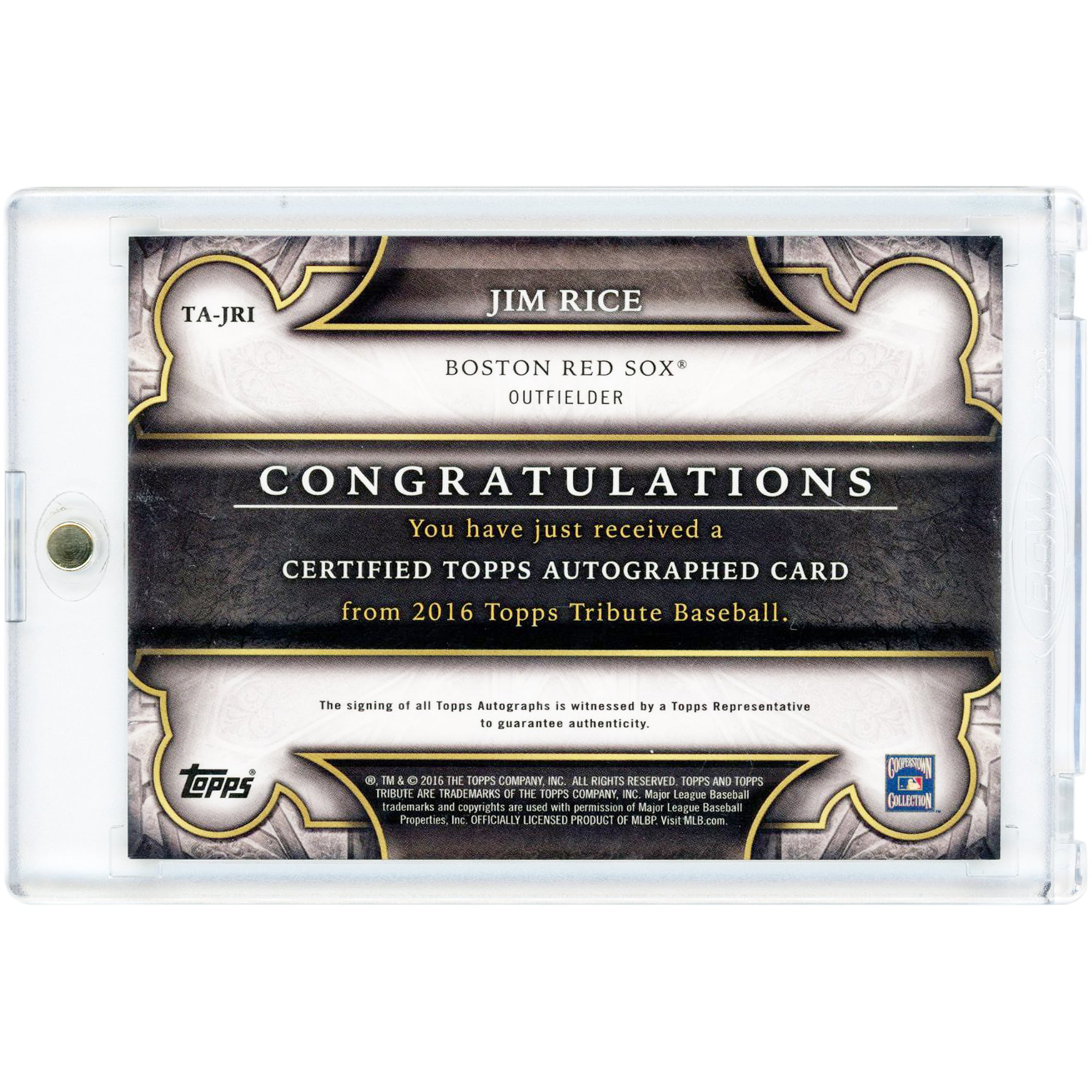Jim Rice Boston Red Sox Autographed 2016 Topps Tribute Blue #TA-JRI #138/150 Card