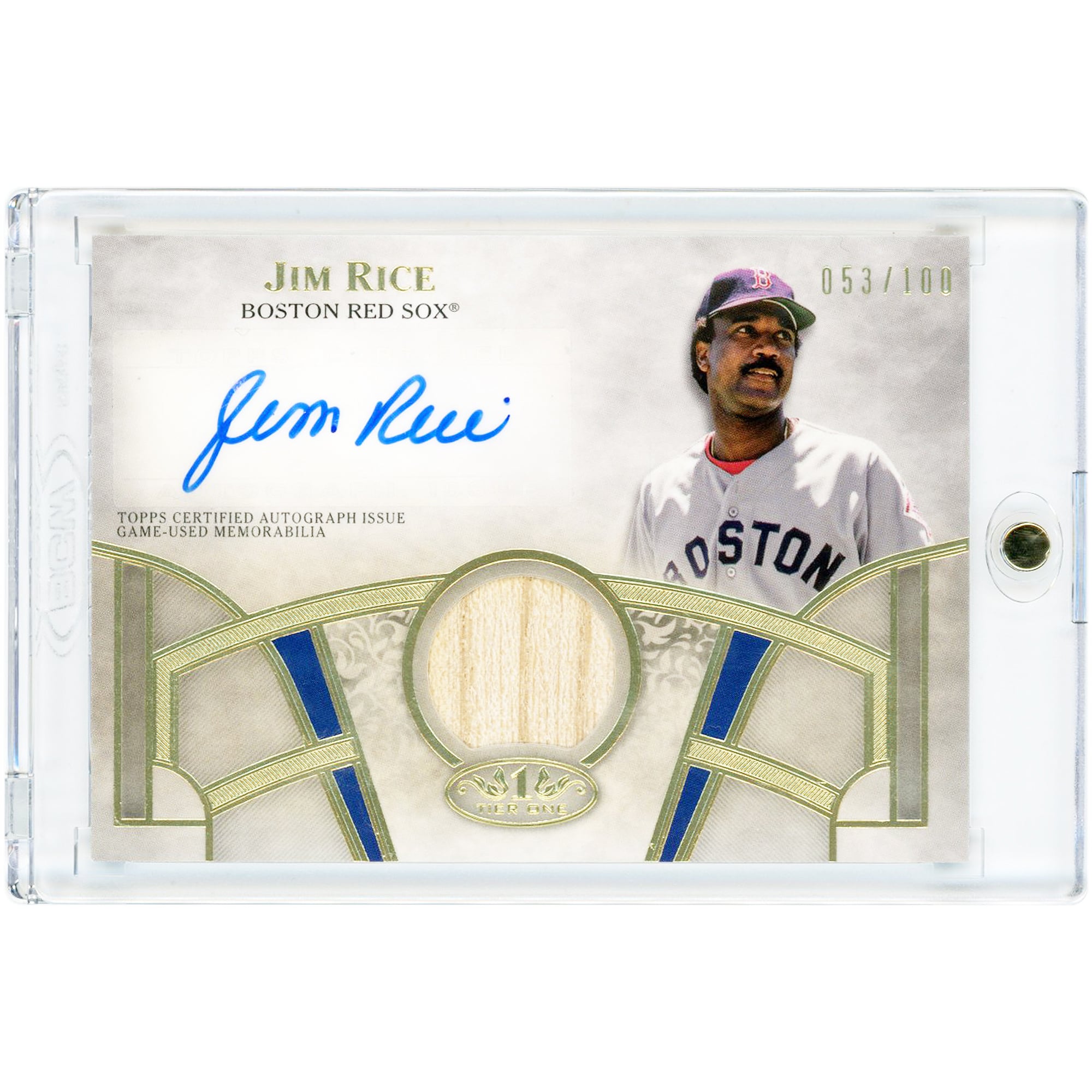 Carte autographiée de Jim Rice (Red Sox de Boston) 2021 Topps Tier One Game Used Bat Relic #T1AR-JR #53/100