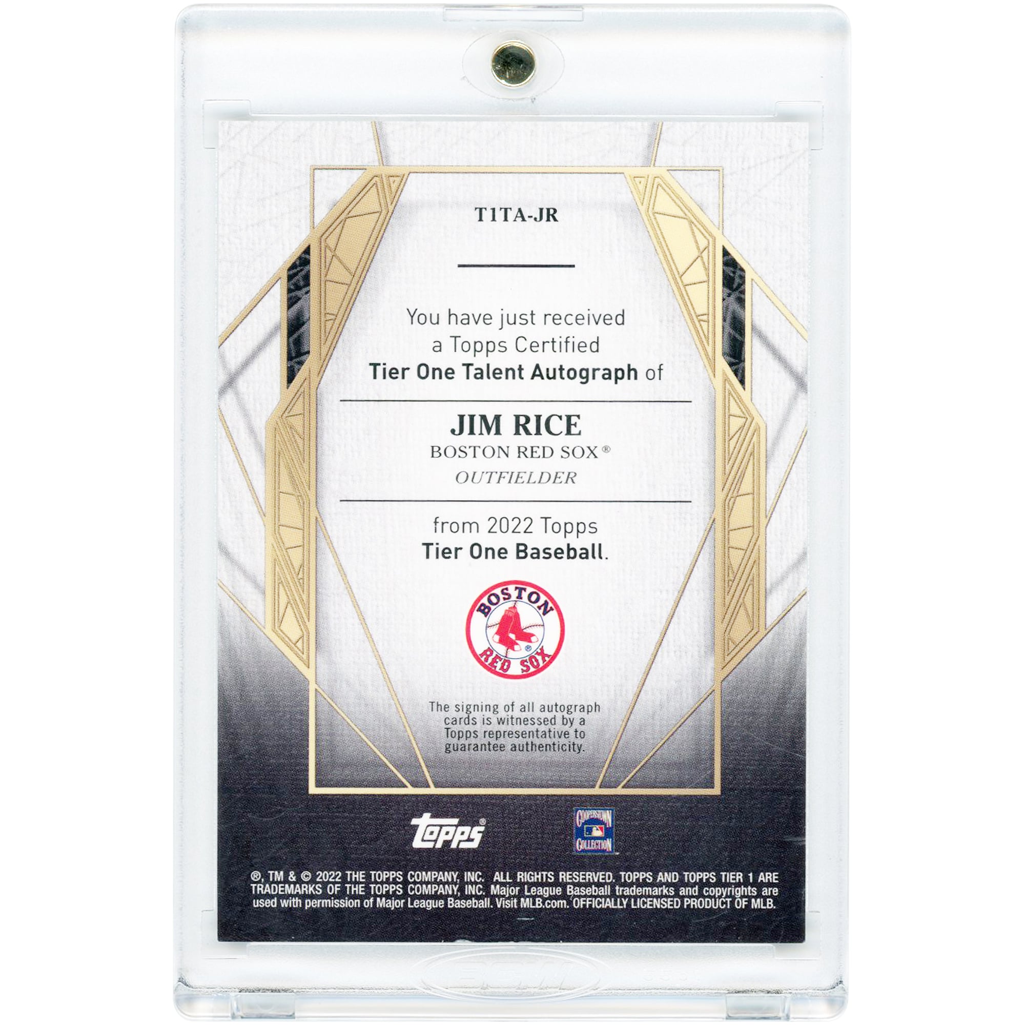 Jim Rice Boston Red Sox Autographed 2022 Topps Tier One Tier One Talent #T1TA-JR #33/299 Card