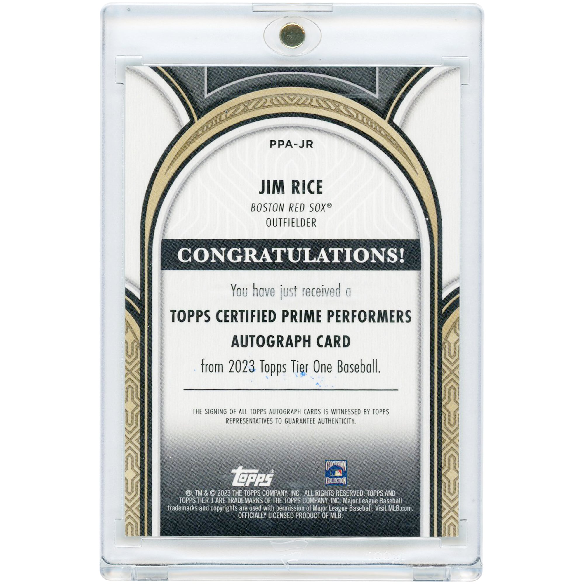 Carte autographiée de Jim Rice (Red Sox de Boston) 2023 Topps Tier One #PPA-JR #135/199