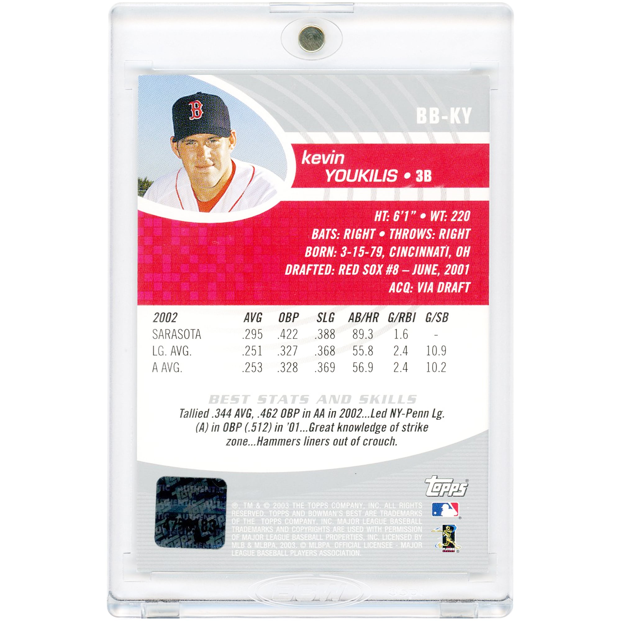 Kevin Youkilis Boston Red Sox Autographed 2003 Bowman Best #BB-KY Card