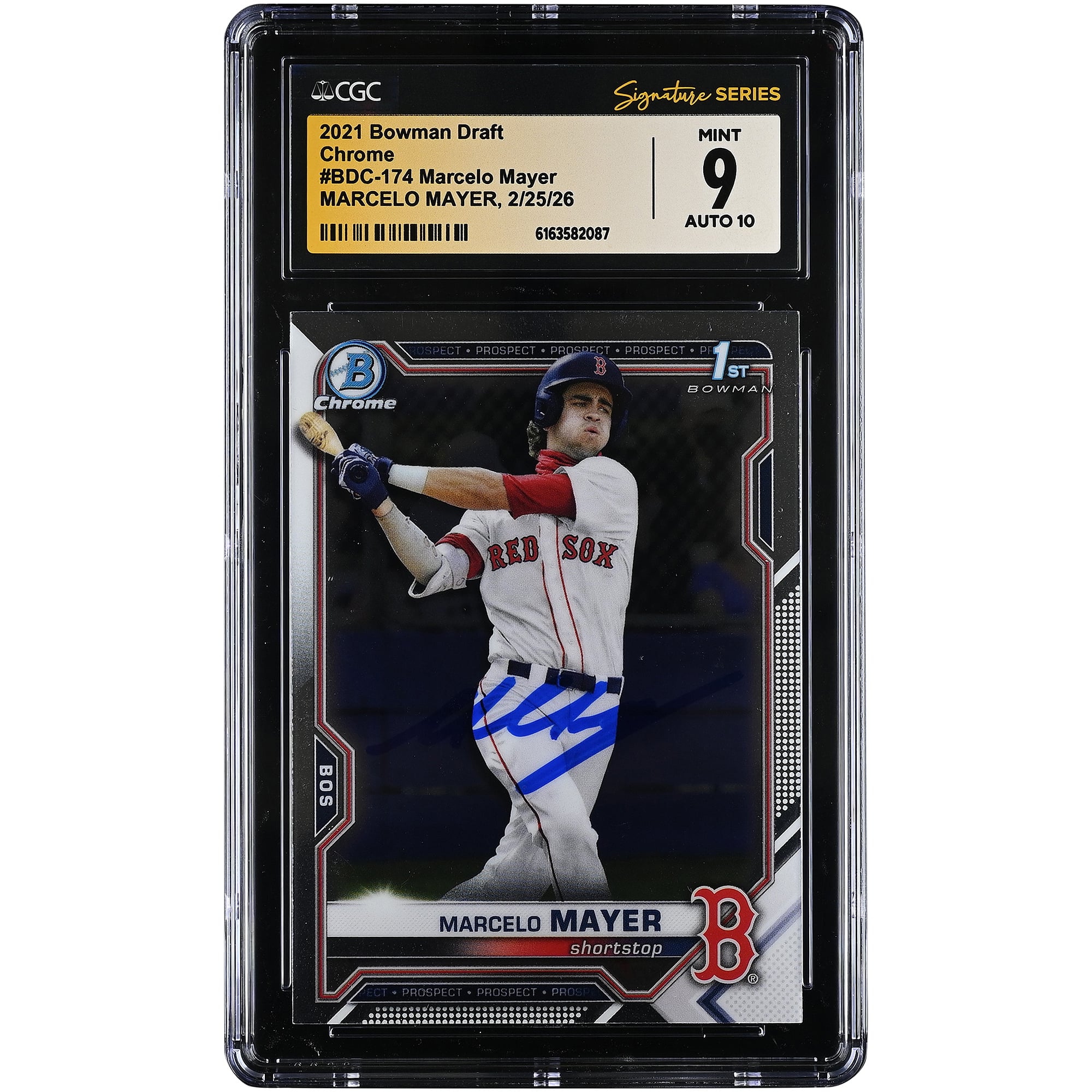 Carte autographiée par Marcelo Mayer des Red Sox de Boston, Bowman Draft Chrome 2021 #BDC-174, authentifiée CGC 9/10
