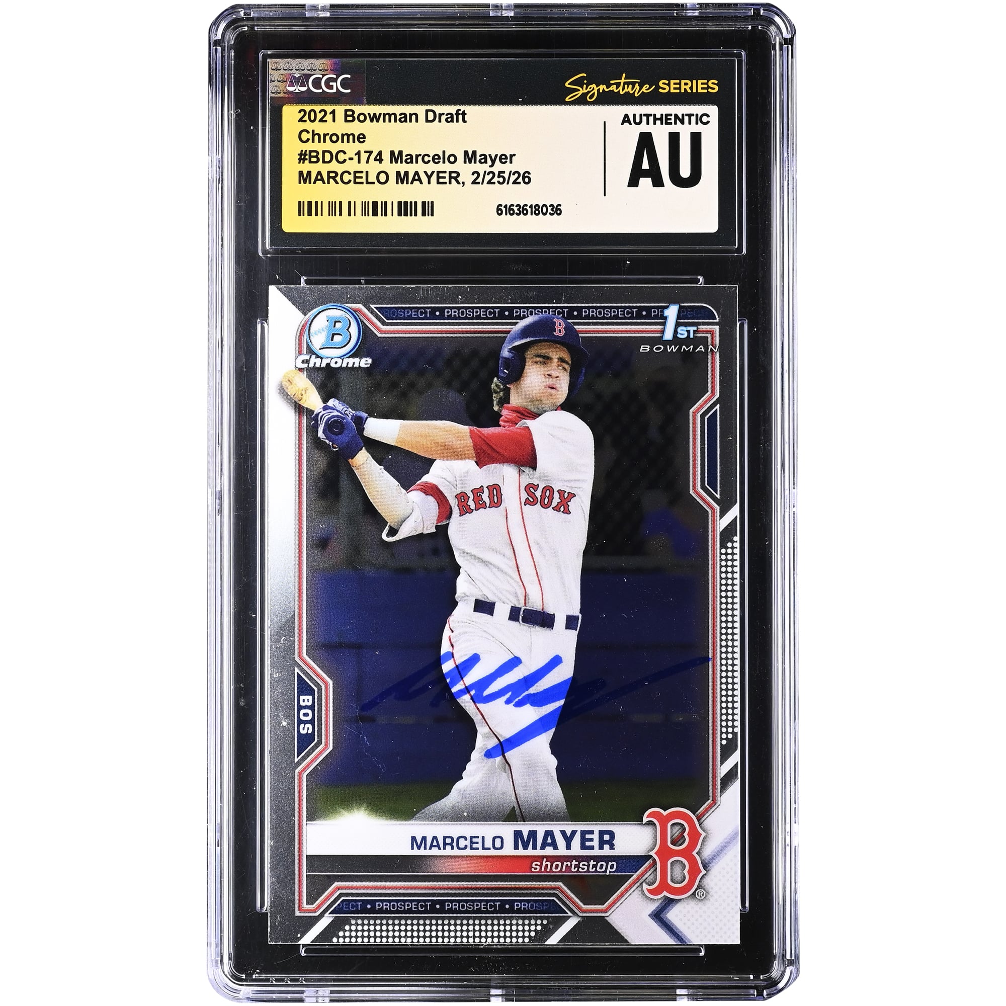 Carte authentifiée CGC #BDC-174 de Marcelo Mayer, Boston Red Sox, autographiée par Bowman Draft Chrome 2021