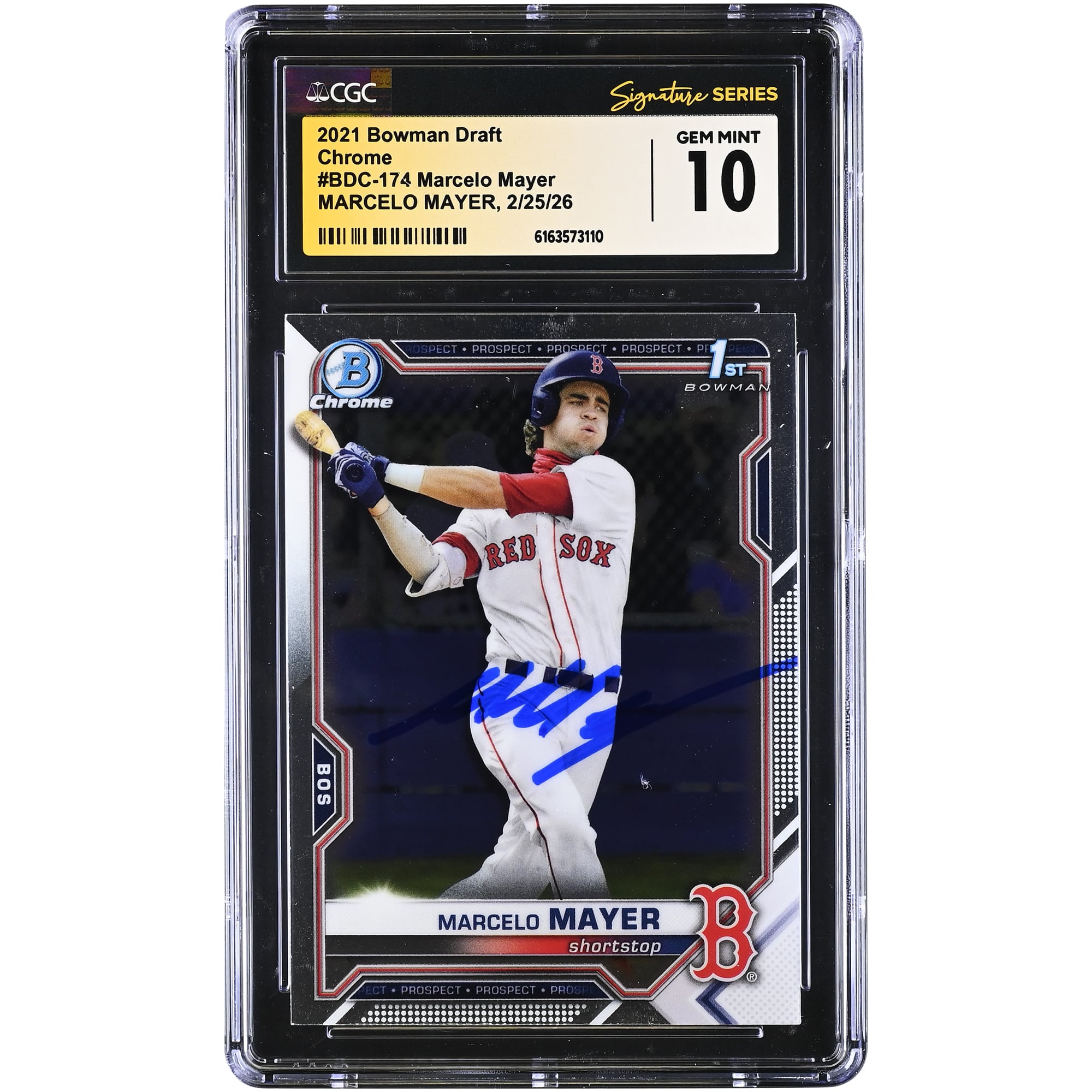 Marcelo Mayer Boston Red Sox Autographed 2021 Bowman Draft Chrome #BDC-174 CGC Authenticated GEM MINT 10 Card
