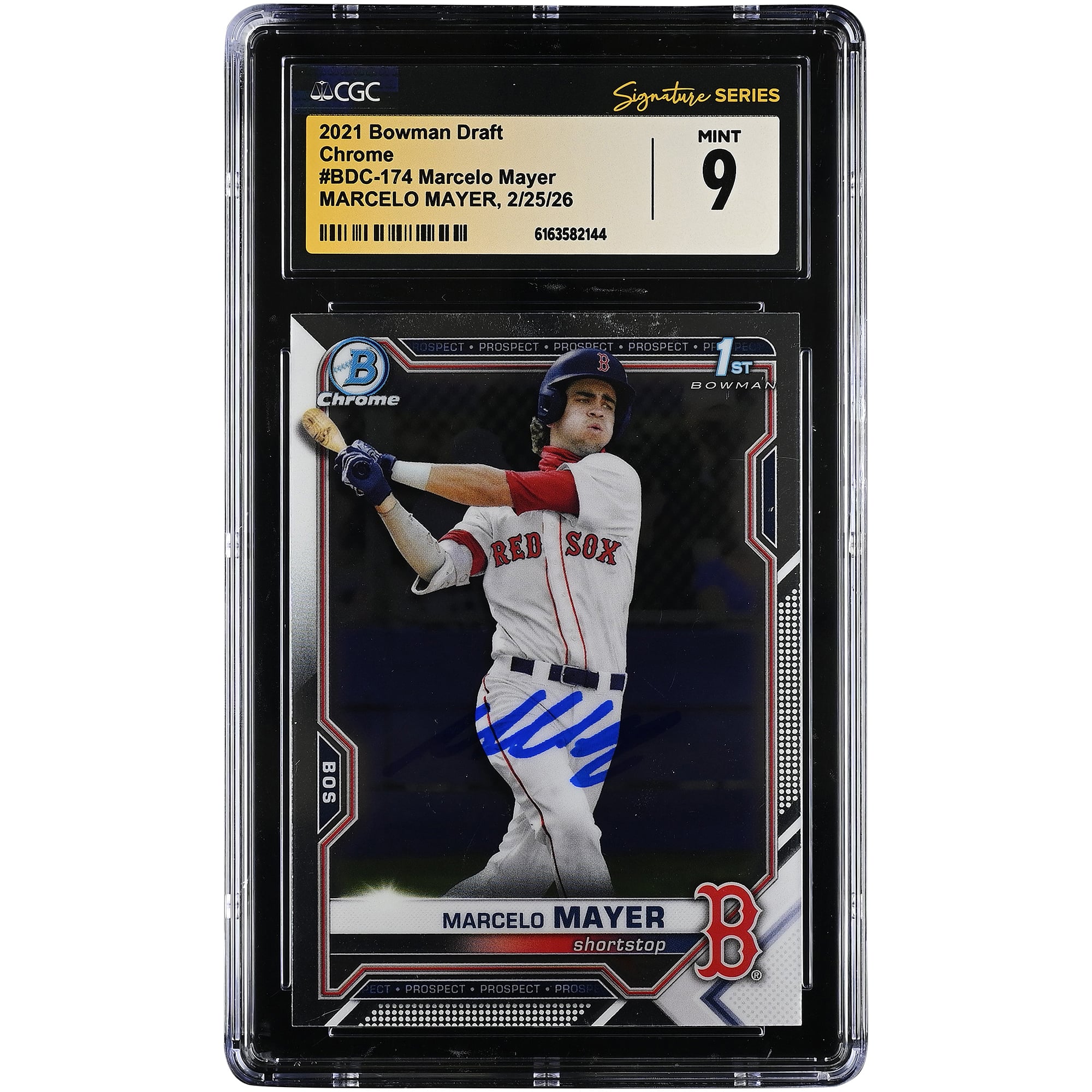 Marcelo Mayer Boston Red Sox Autographed 2021 Bowman Draft Chrome #BDC-174 CGC Authenticated Mint 9 Card