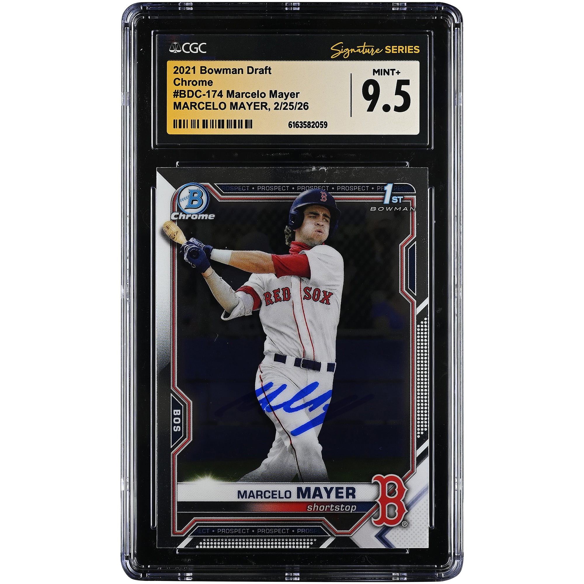 Carte autographiée par Marcelo Mayer des Red Sox de Boston, Bowman Draft Chrome 2021 #BDC-174, authentifiée par CGC, état neuf+ (9,5).