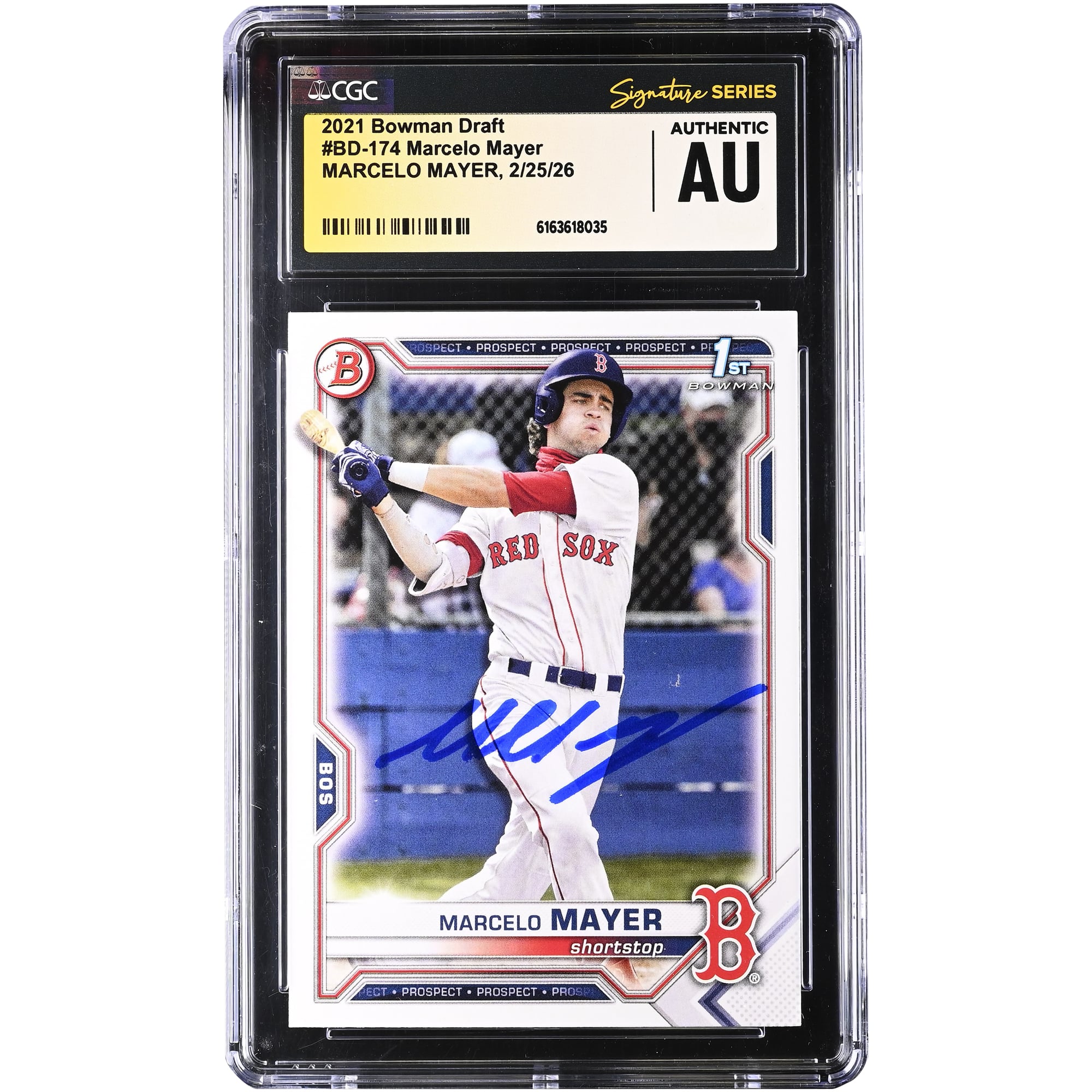 Carte authentifiée CGC 2021 Bowman Draft #BD-174 autographiée par Marcelo Mayer des Red Sox de Boston
