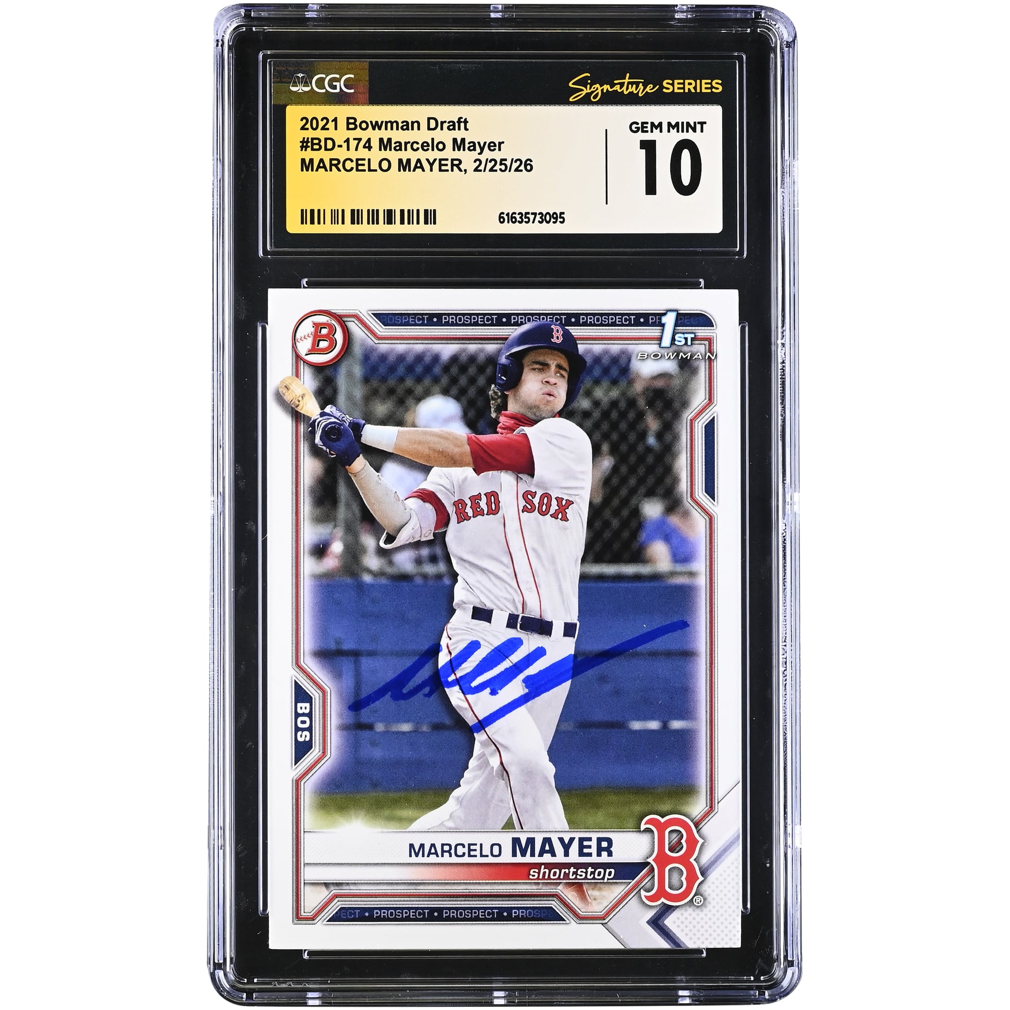 Carte autographiée de Marcelo Mayer (Red Sox de Boston), repêchage Bowman 2021, n° BD-174, authentifiée par CGC, état neuf (GEM MINT 10).