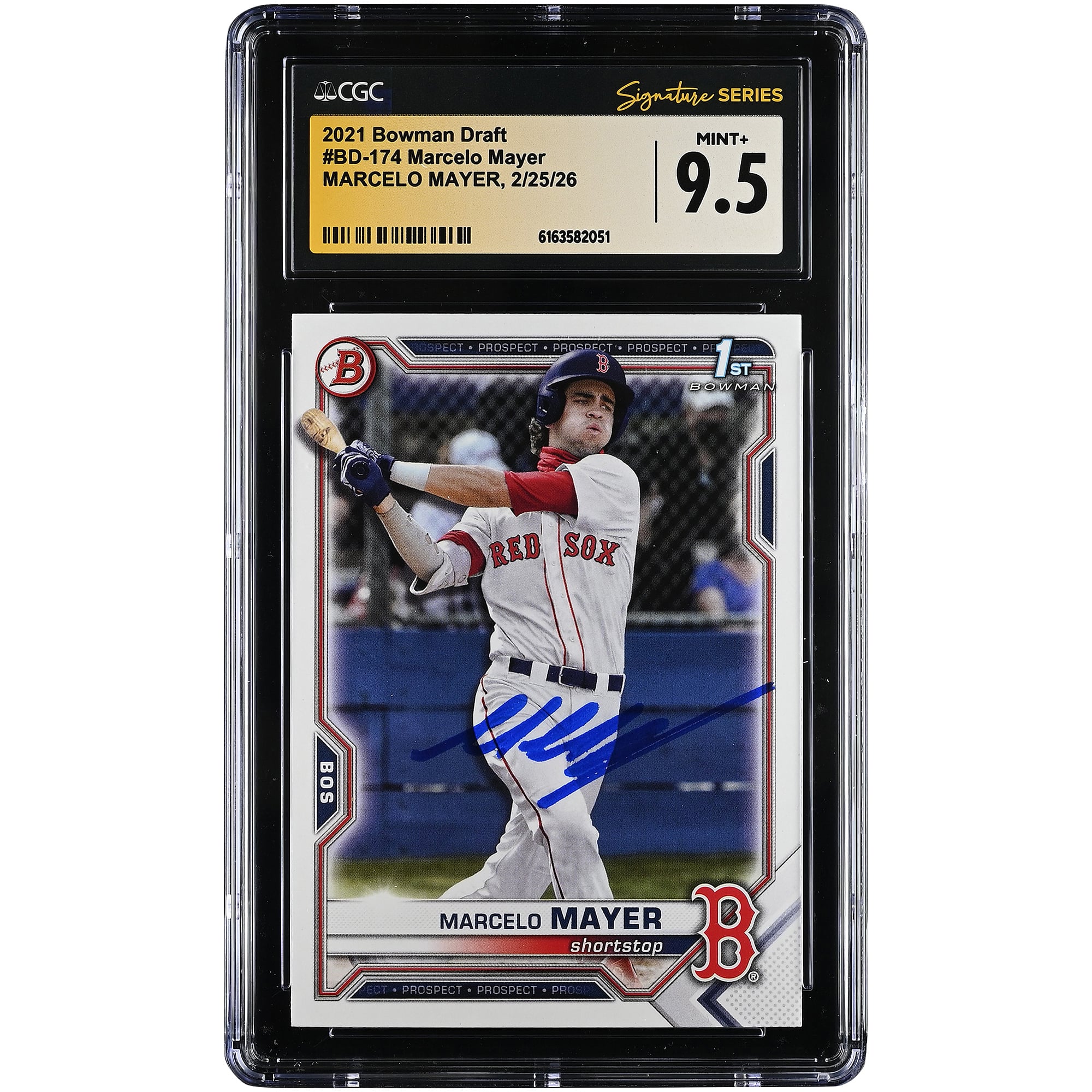 Carte autographiée de Marcelo Mayer (Red Sox de Boston), numéro BD-174, collection Bowman Draft 2021, authentifiée par CGC (état neuf + 9,5).