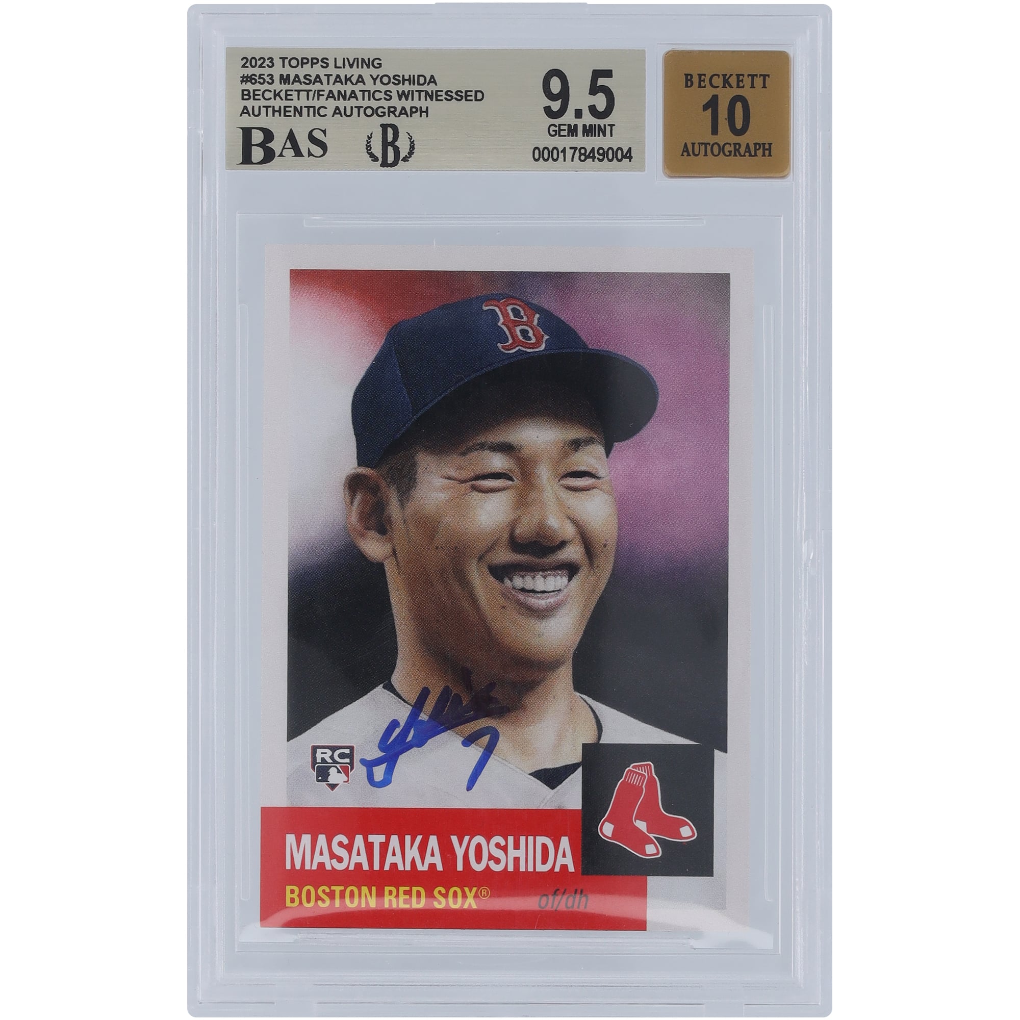 Masataka Yoshida Boston Red Sox Autographed 2023 Topps Living #653 Beckett Fanatics Witnessed Authenticated 9.5/10 Rookie Card