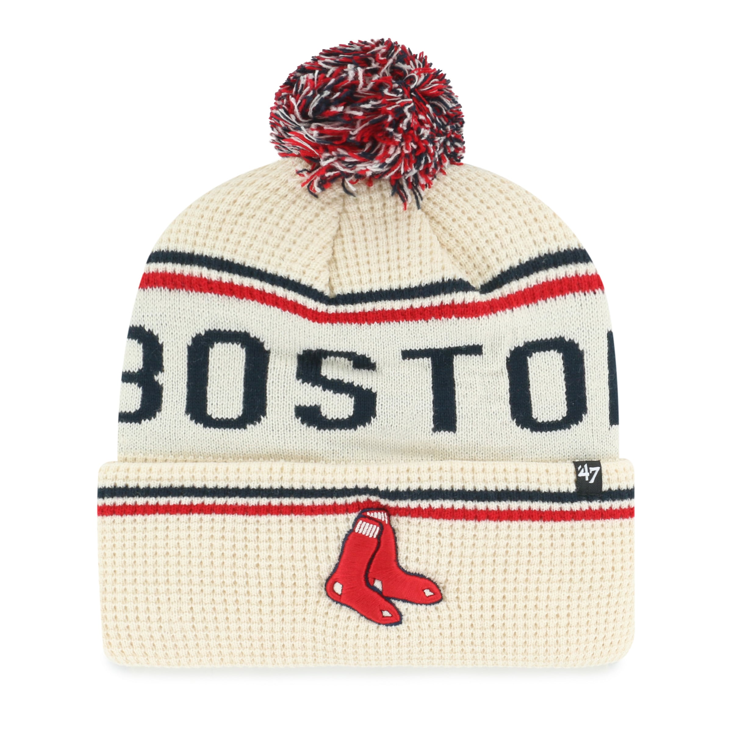 Bonnet à revers en maille naturelle Boston Red Sox '47 avec pompon