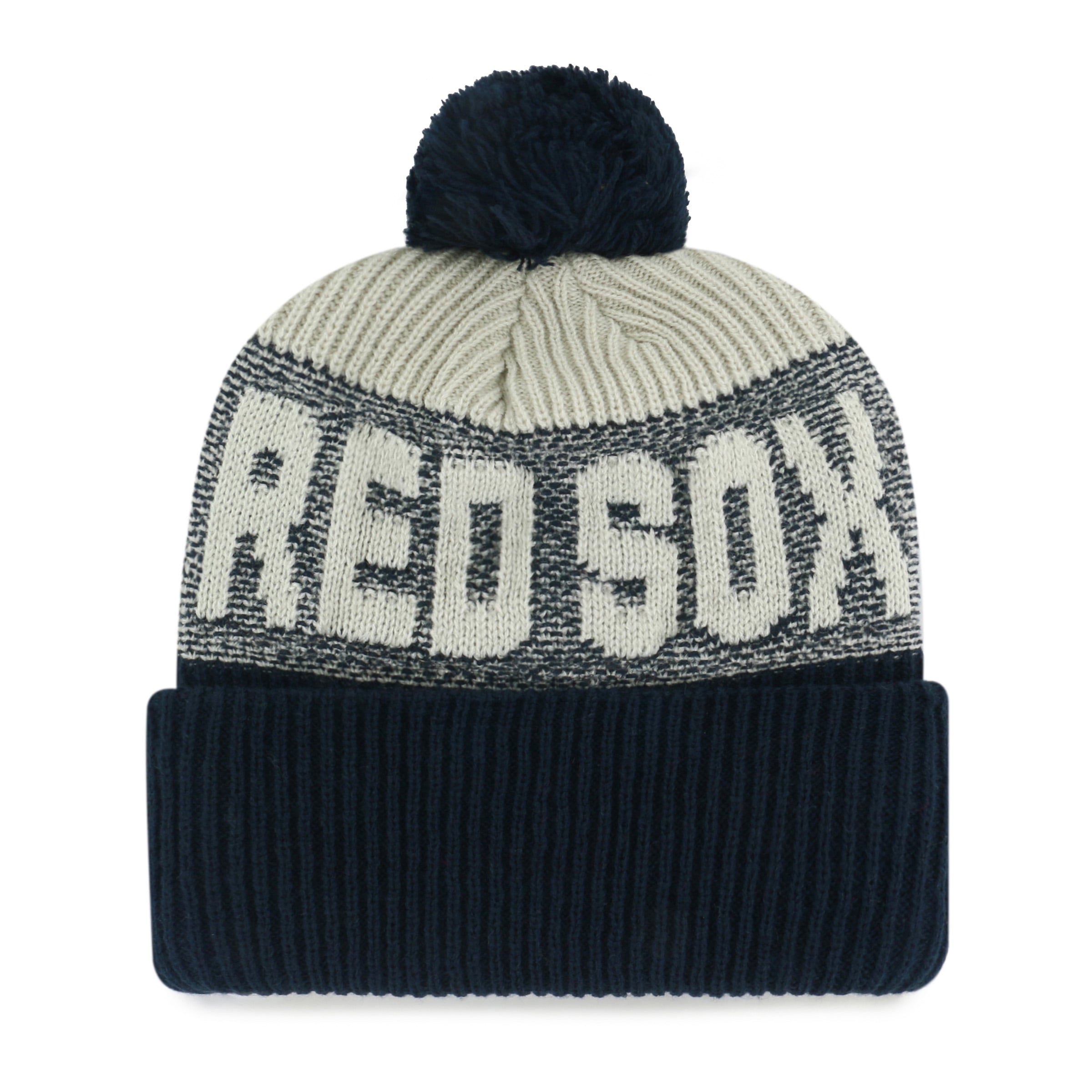 Bonnet à revers Boston Red Sox « Bone Chill » bleu marine pour homme, modèle 47, avec pompon.