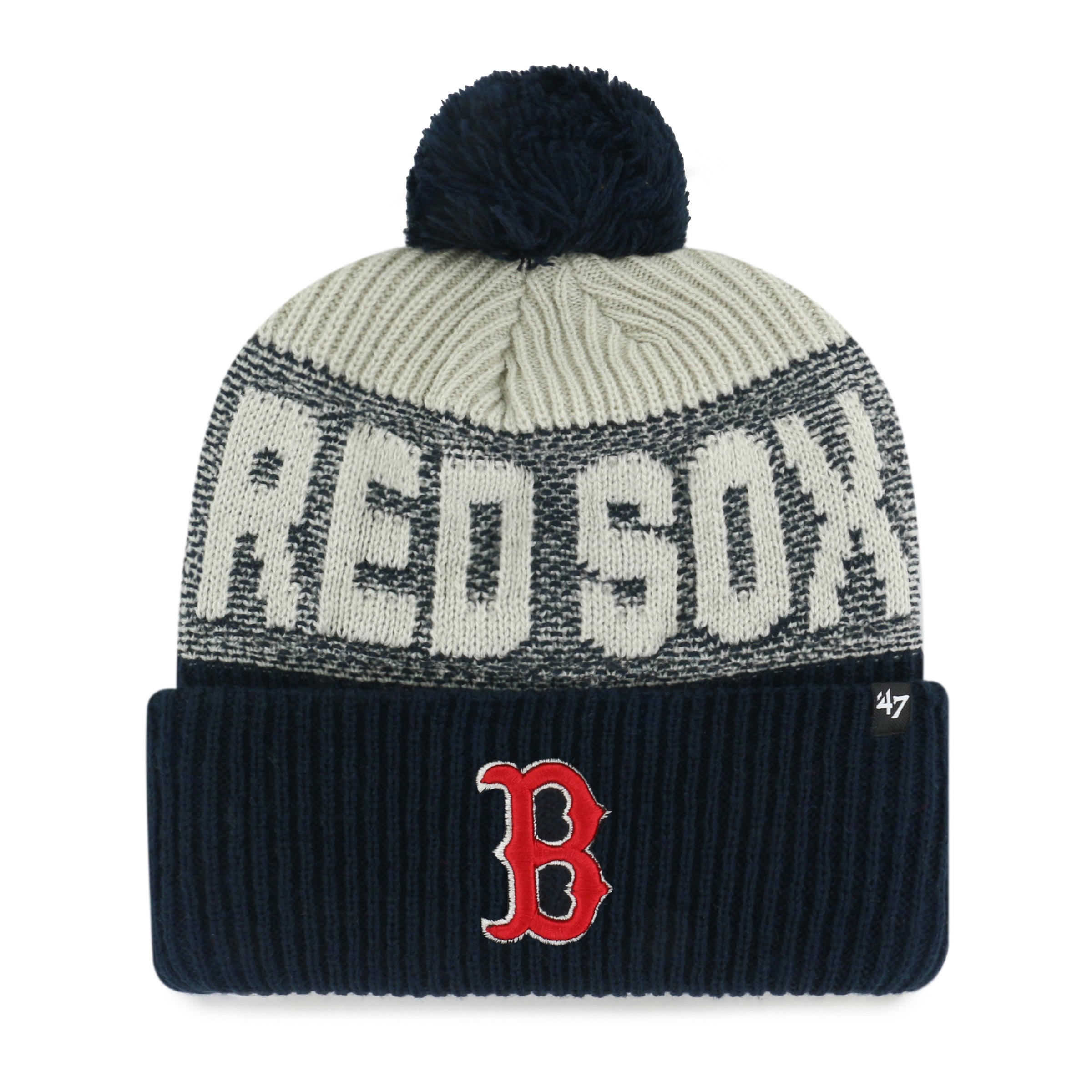 Bonnet à revers Boston Red Sox « Bone Chill » bleu marine pour homme, modèle 47, avec pompon.