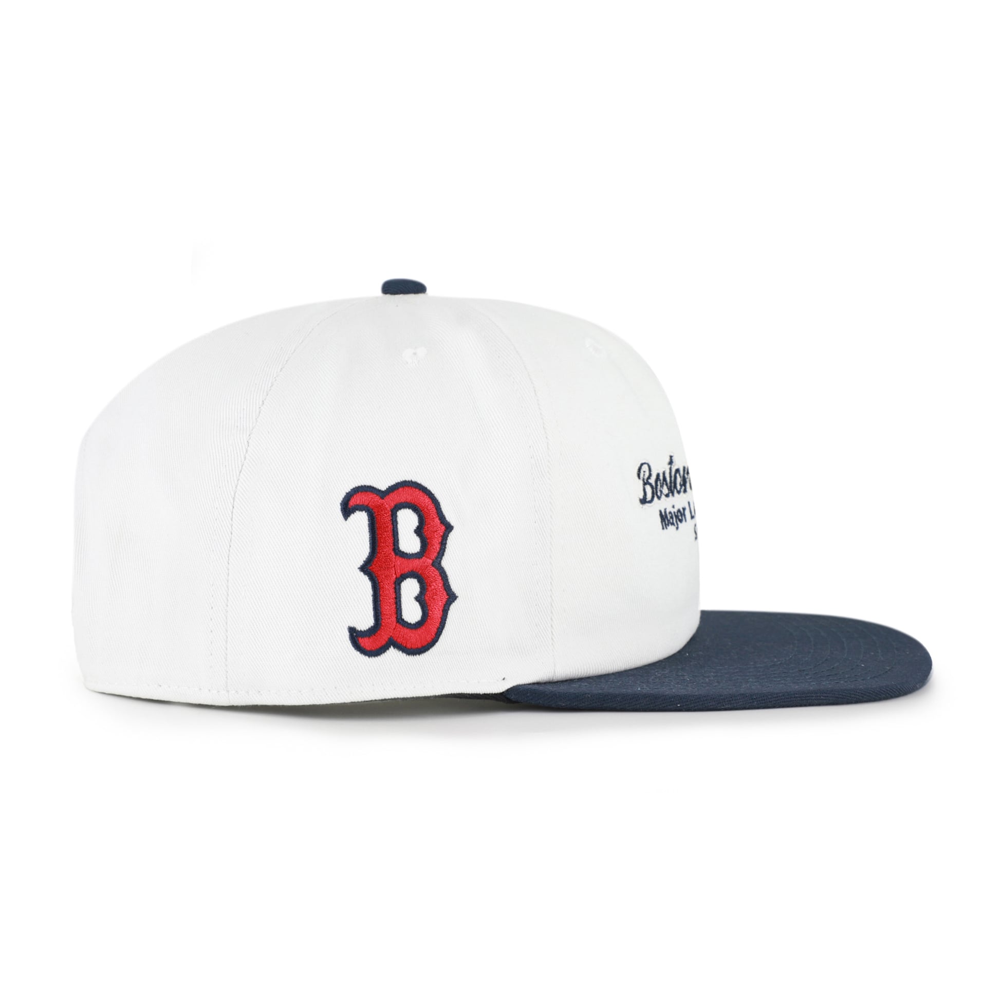Men's '47 White/Navy Boston Red Sox Script Stack Relaxed Captain Snapback