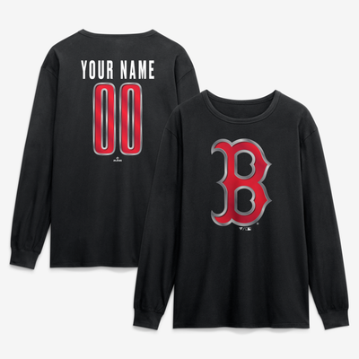 Boston Red Sox  Metallic Mascot Personalized Name & Number Long Sleeve T-Shirt - Black