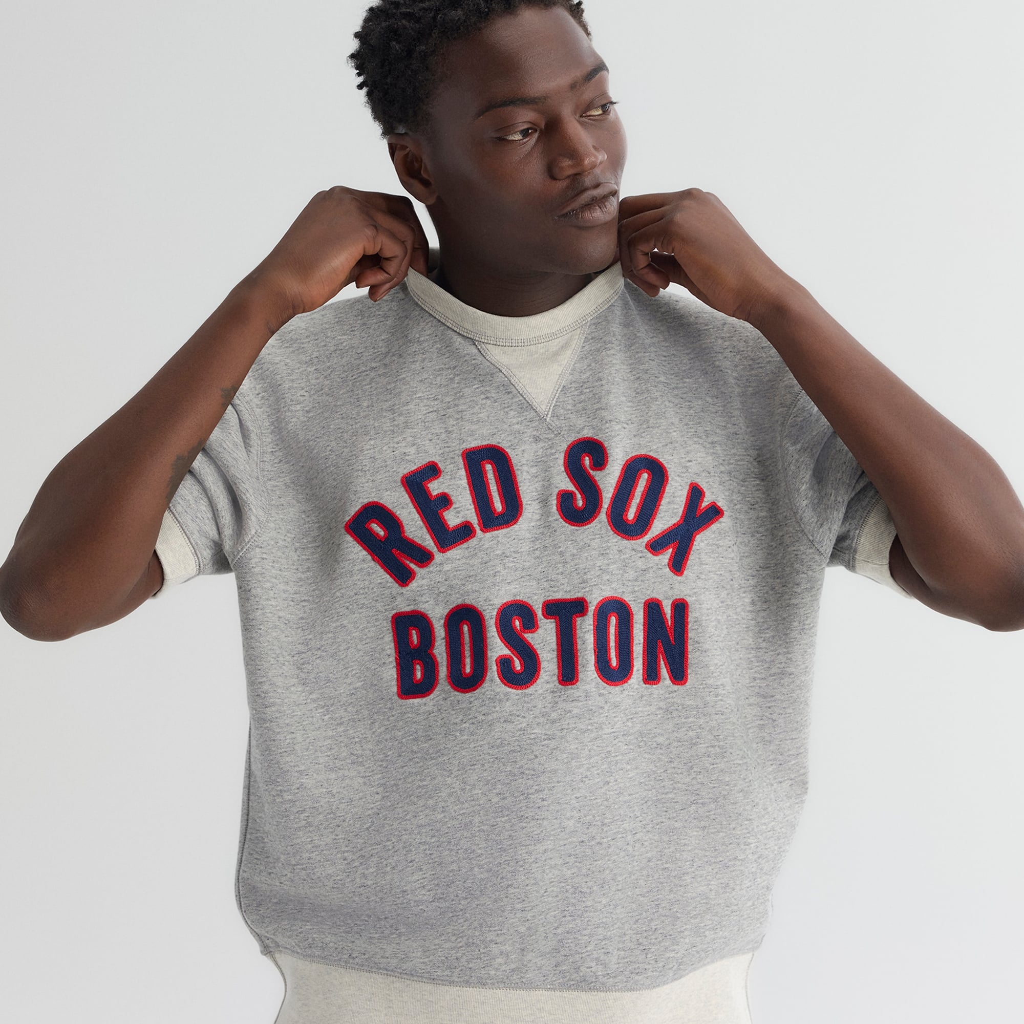 Sweat-shirt à manches courtes Fanatics Steel Heather Boston Red Sox Iconic Terry pour homme
