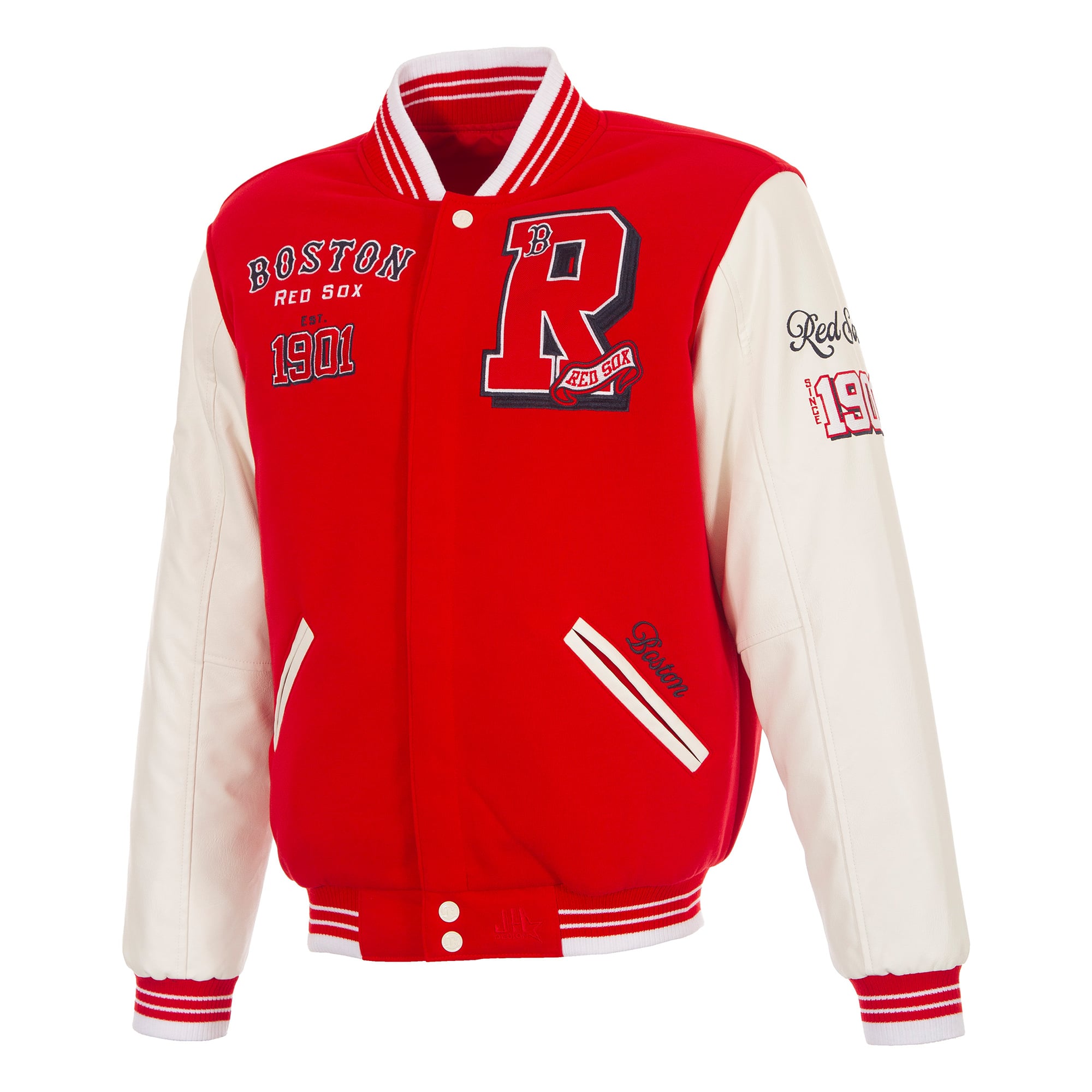 Veste universitaire réversible à boutons-pression pour homme JH Design Red Boston Sox