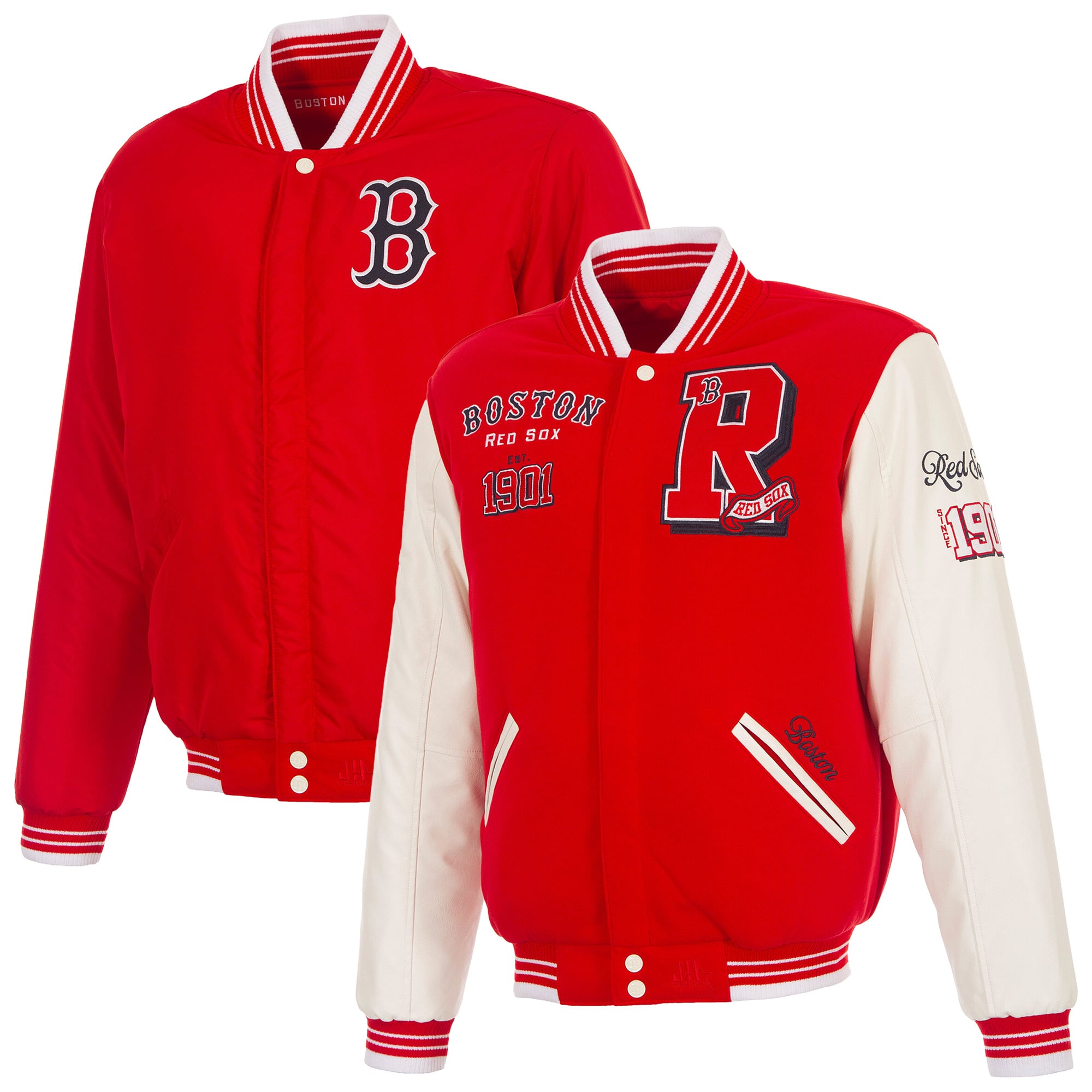 Veste universitaire réversible à boutons-pression pour homme JH Design Red Boston Sox