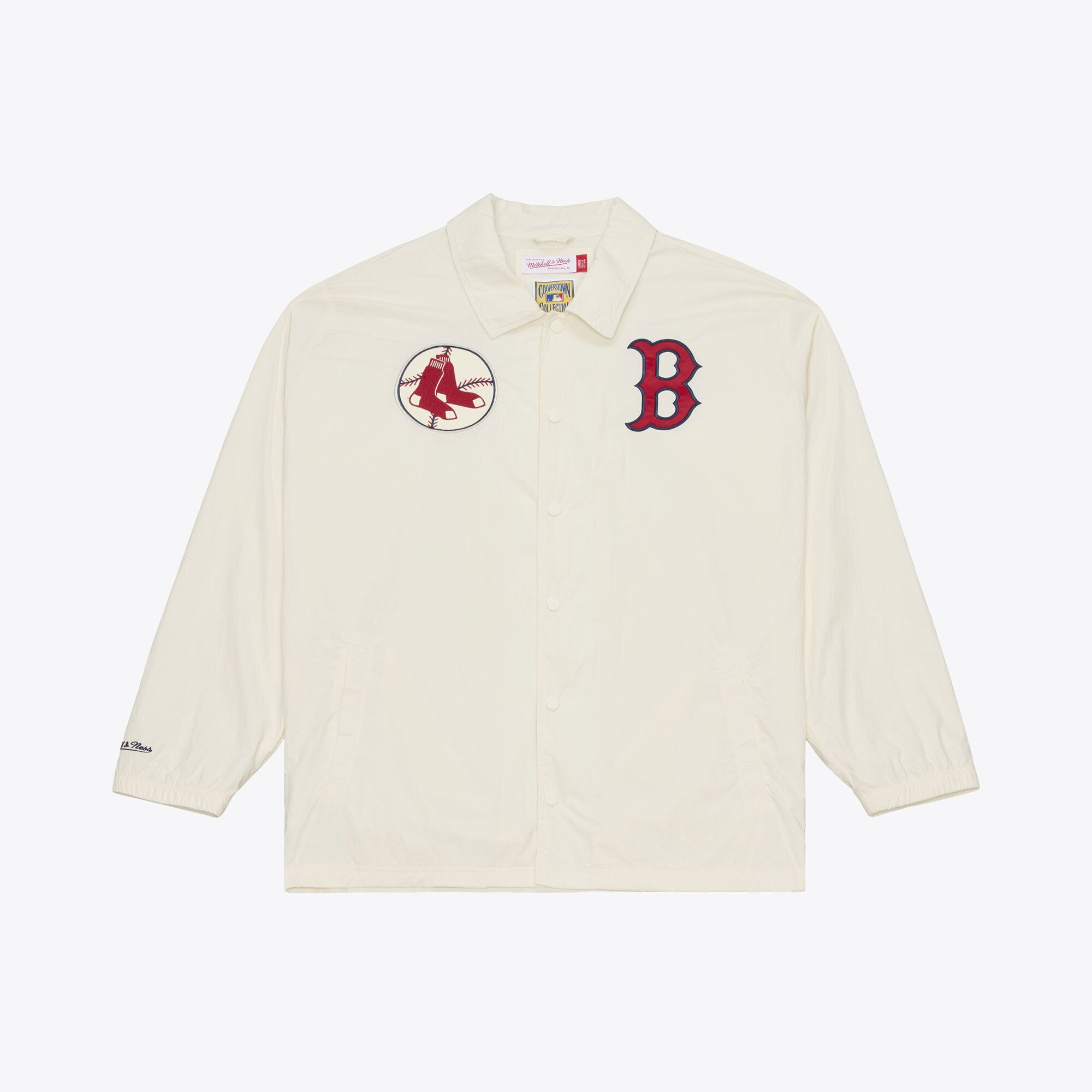 Men's Mitchell & Ness  Cream Boston Red Sox Cooperstown Collection Retro Roots Coaches Jacket