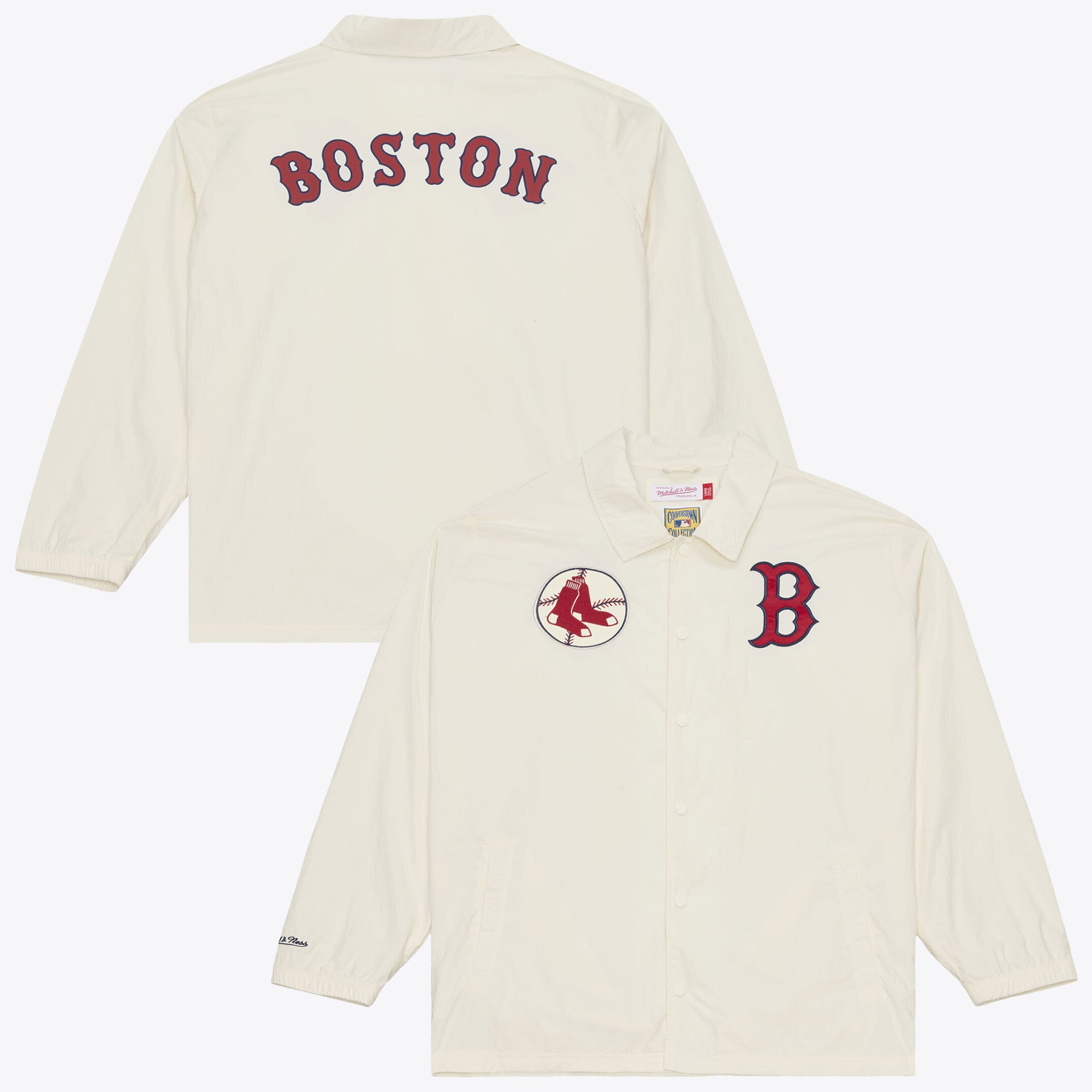 Men's Mitchell & Ness  Cream Boston Red Sox Cooperstown Collection Retro Roots Coaches Jacket