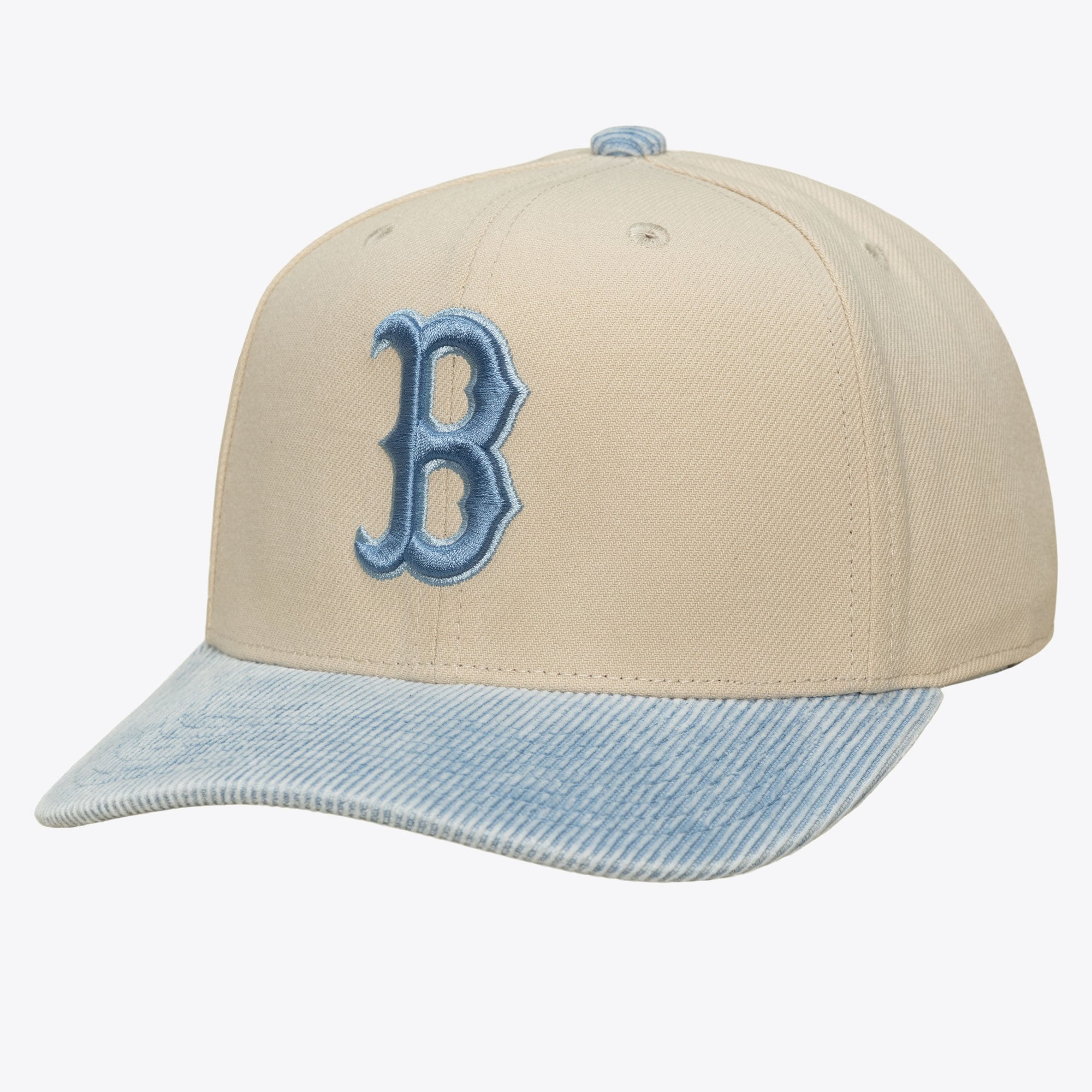 Men's Mitchell & Ness Cream/Light Blue Boston Red Sox Washed Corduroy Pro Crown Snapback Hat