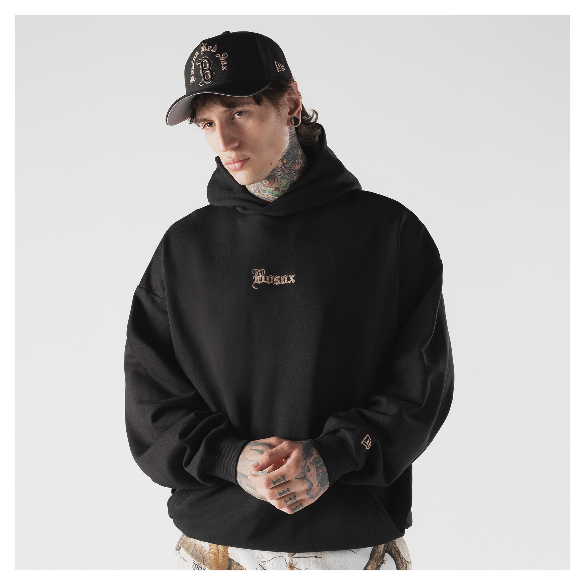 Men's New Era  Black Boston Red Sox Heritage Gothic Lettering Pullover Hoodie