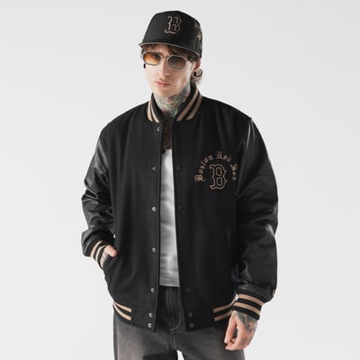  Boston Red Sox New Era Heritage Gothic Lettering Varsity Jacket - Black