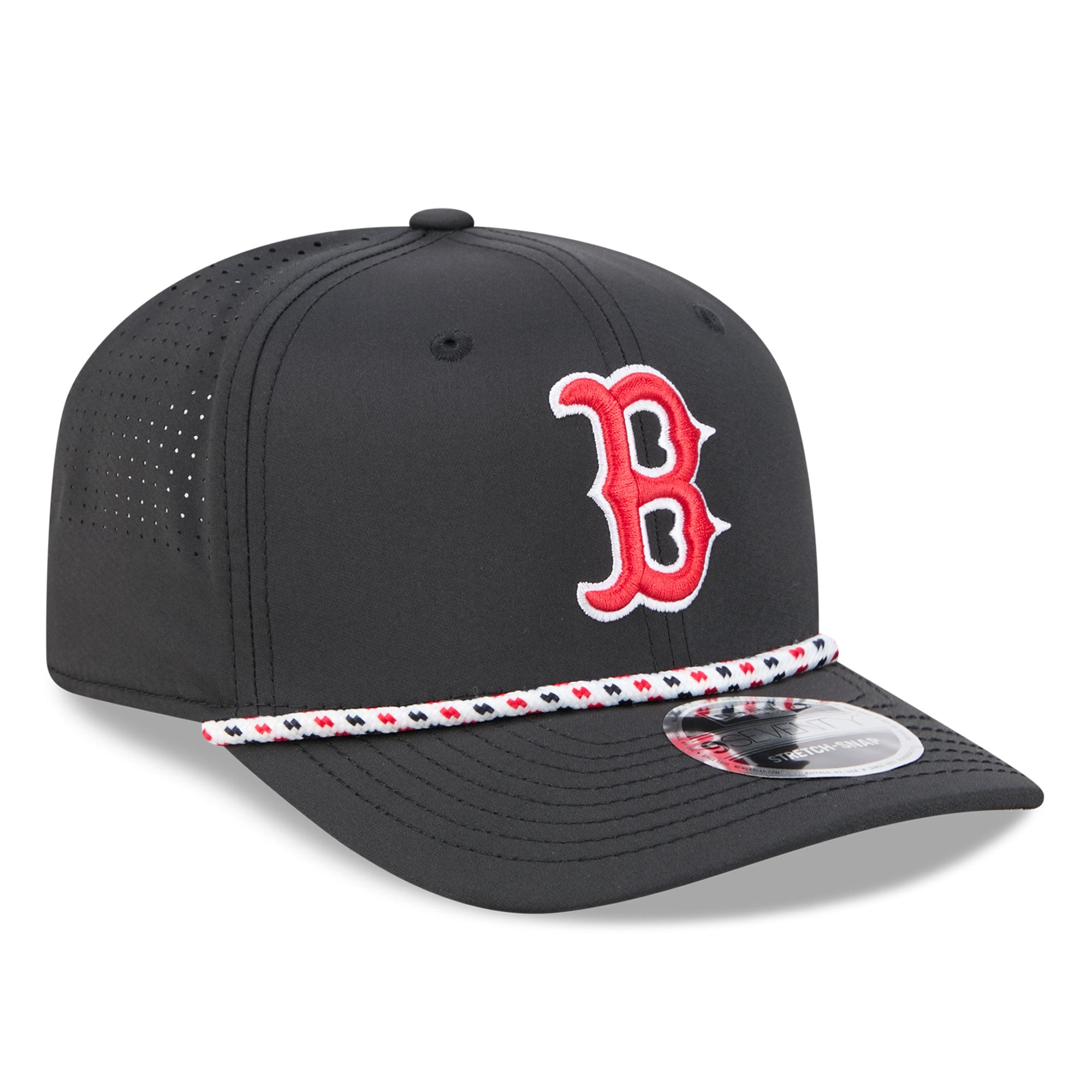 Casquette New Era noire Boston Red Sox pour homme, modèle 9SEVENTY à cordon ajustable.