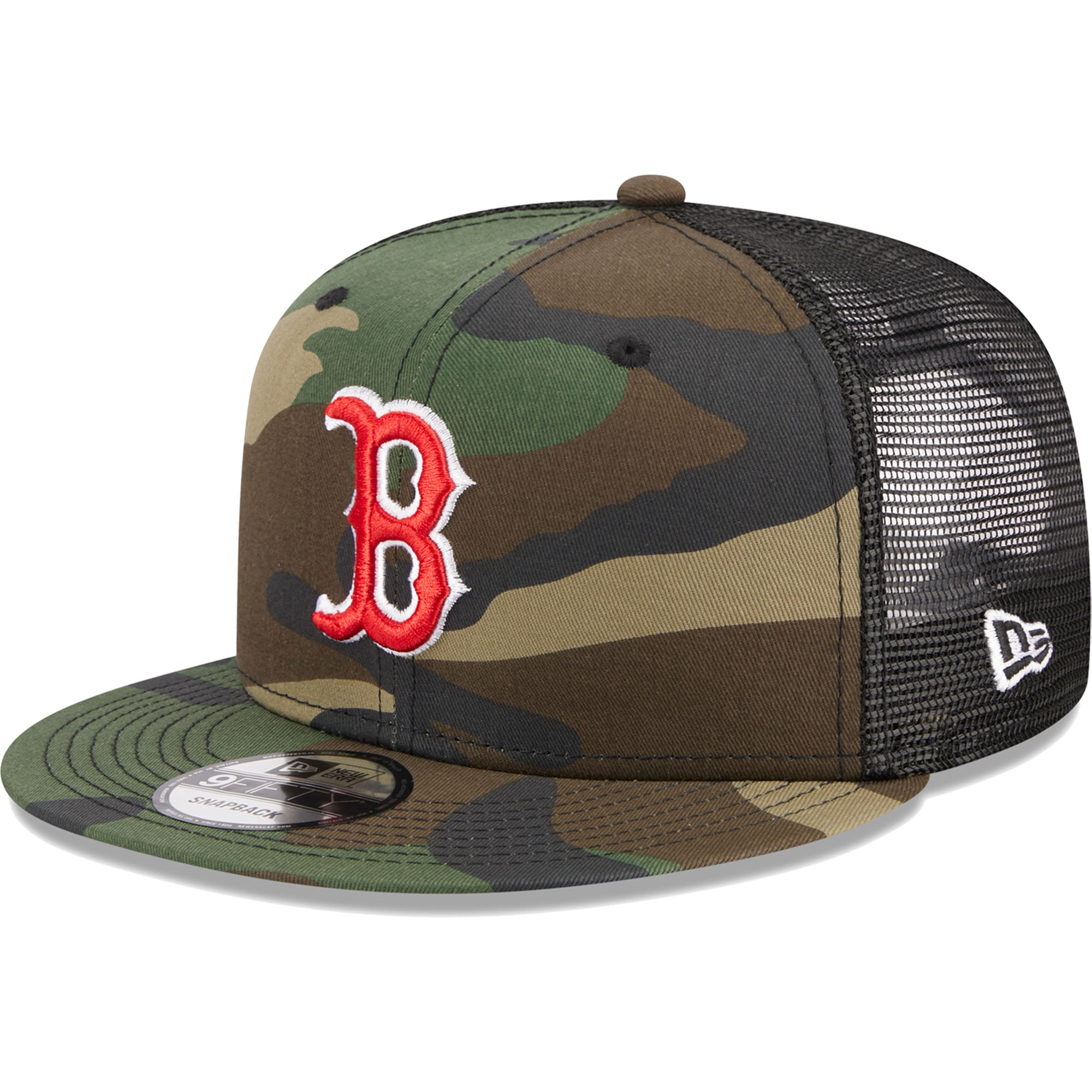 Casquette New Era Camo Boston Red Sox Woodland Camo Trucker 9FIFTY Snapback pour homme