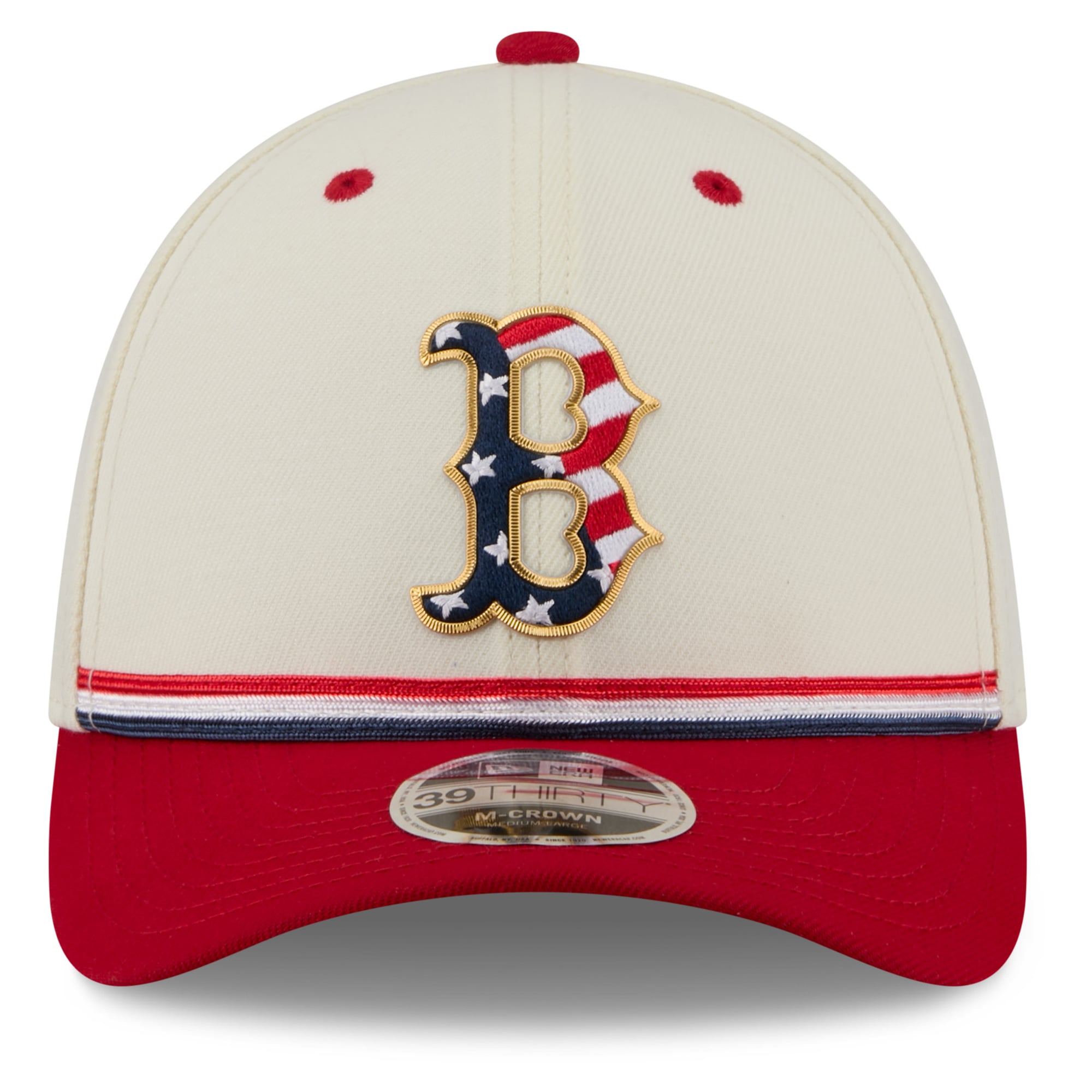 Men's New Era Cream/Red Boston Red Sox USA 250 Fourth of July 39THIRTY M-Crown Flex Hat