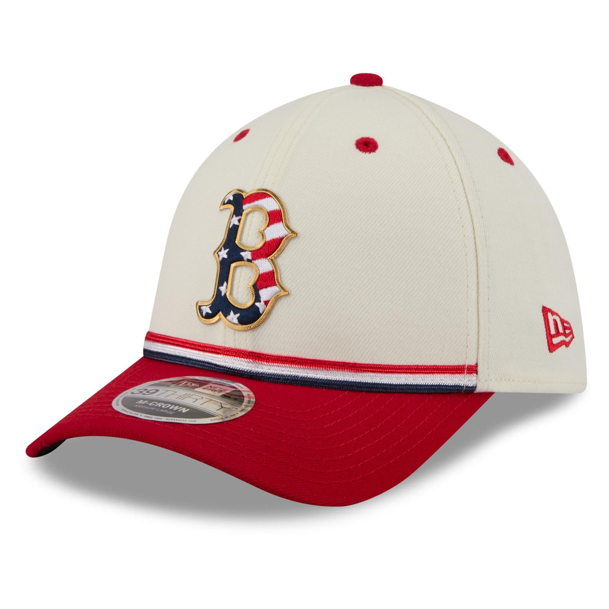 Men's New Era Cream/Red Boston Red Sox USA 250 Fourth of July 39THIRTY M-Crown Flex Hat