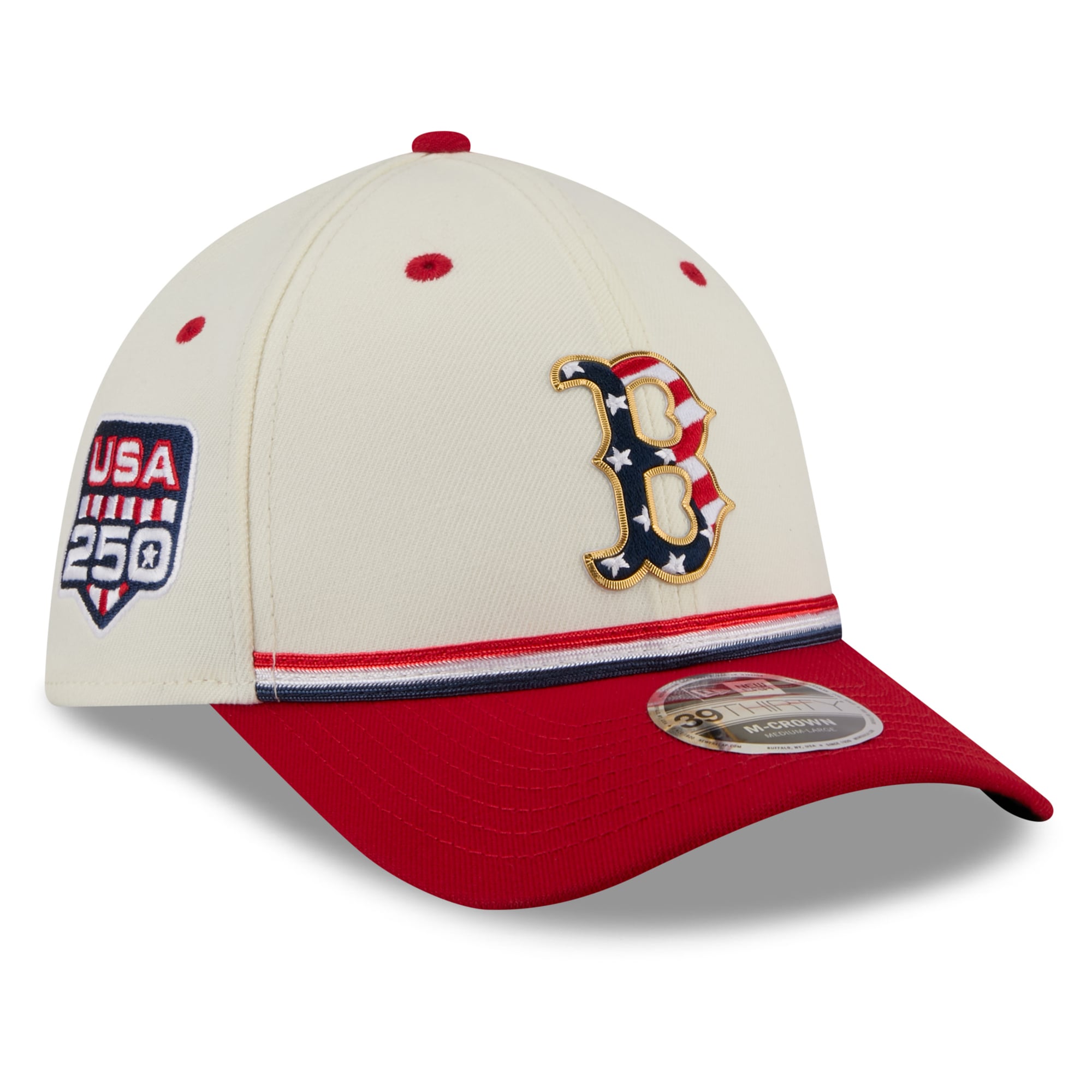 Men's New Era Cream/Red Boston Red Sox USA 250 Fourth of July 39THIRTY M-Crown Flex Hat