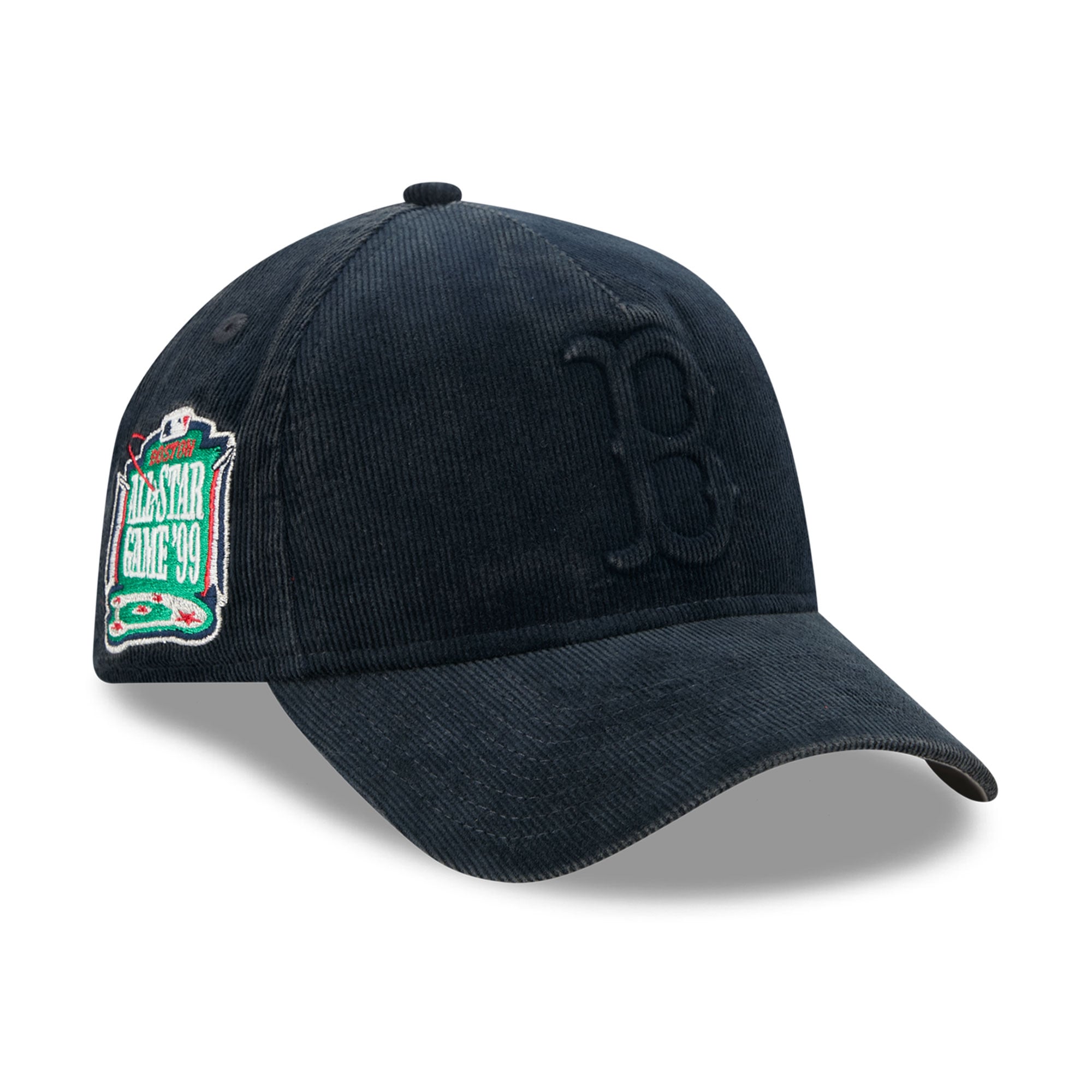 Casquette New Era pour homme, bleu marine, Boston Red Sox, match des étoiles 1999, patch latéral, velours côtelé ton sur ton, modèle 9FORTY à monture A ajustable.