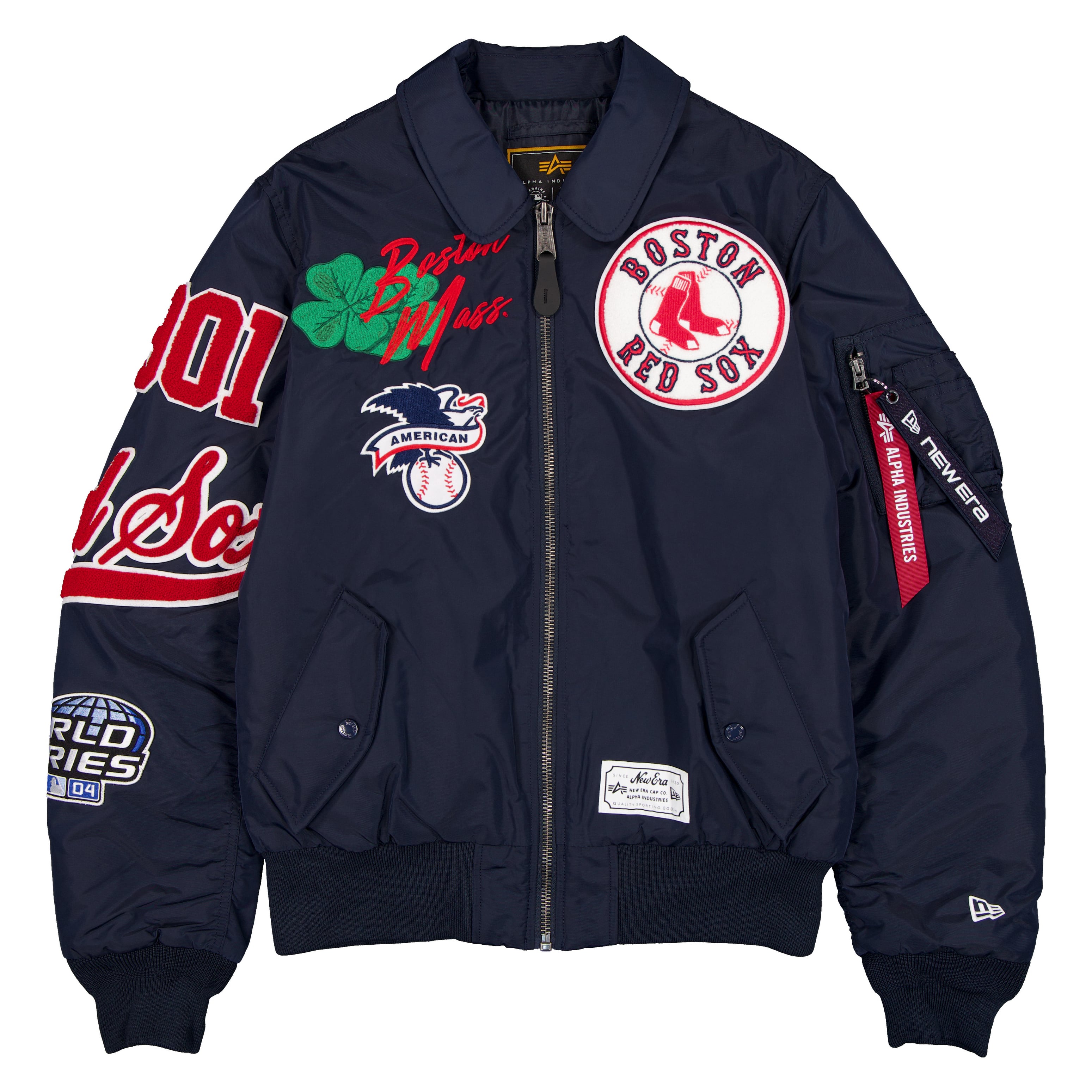 Veste bomber zippée intégrale New Era x Alpha Industries bleu marine Boston Red Sox MA-1 pour homme