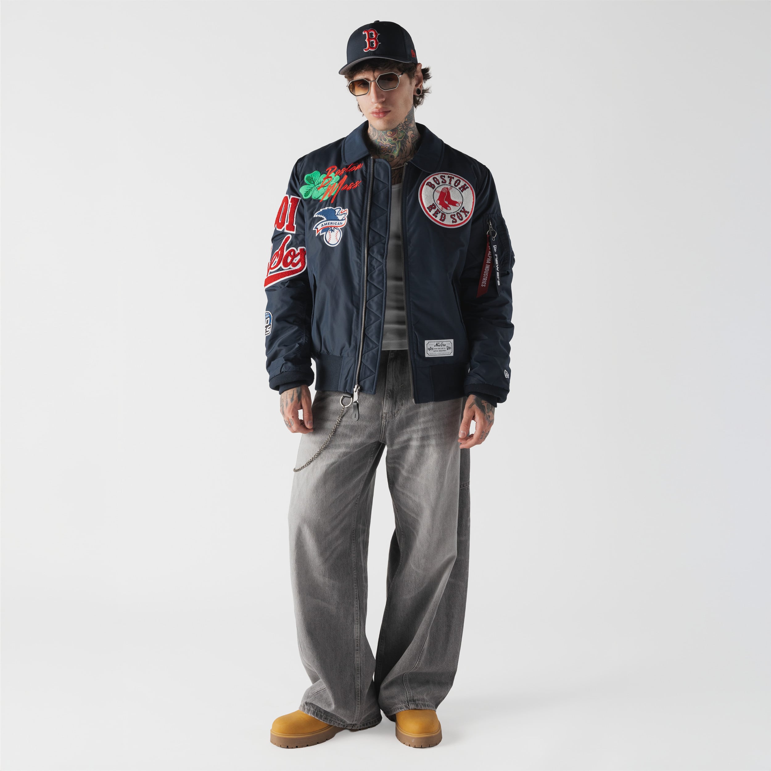 Veste bomber zippée intégrale New Era x Alpha Industries bleu marine Boston Red Sox MA-1 pour homme