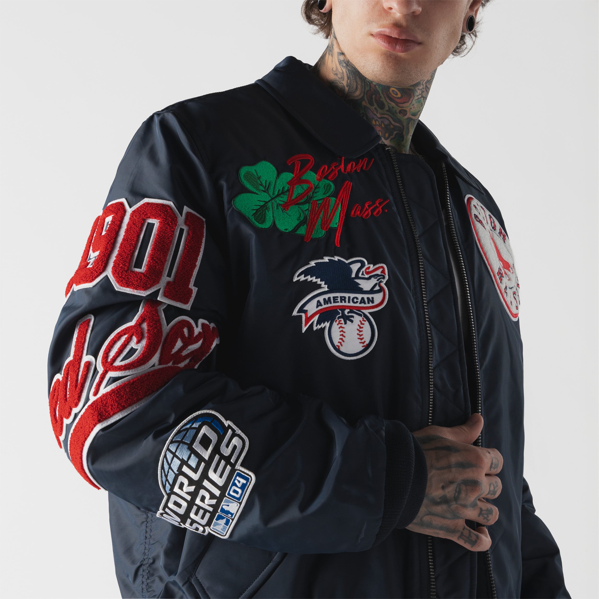 Veste bomber zippée intégrale New Era x Alpha Industries bleu marine Boston Red Sox MA-1 pour homme