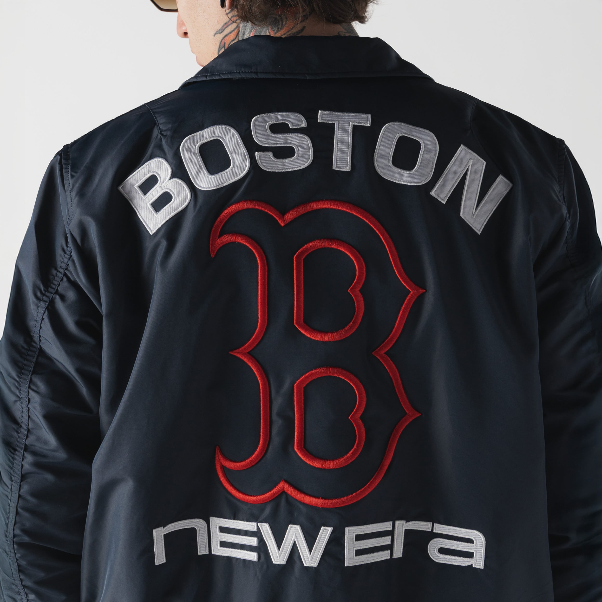 Veste bomber zippée intégrale New Era x Alpha Industries bleu marine Boston Red Sox MA-1 pour homme