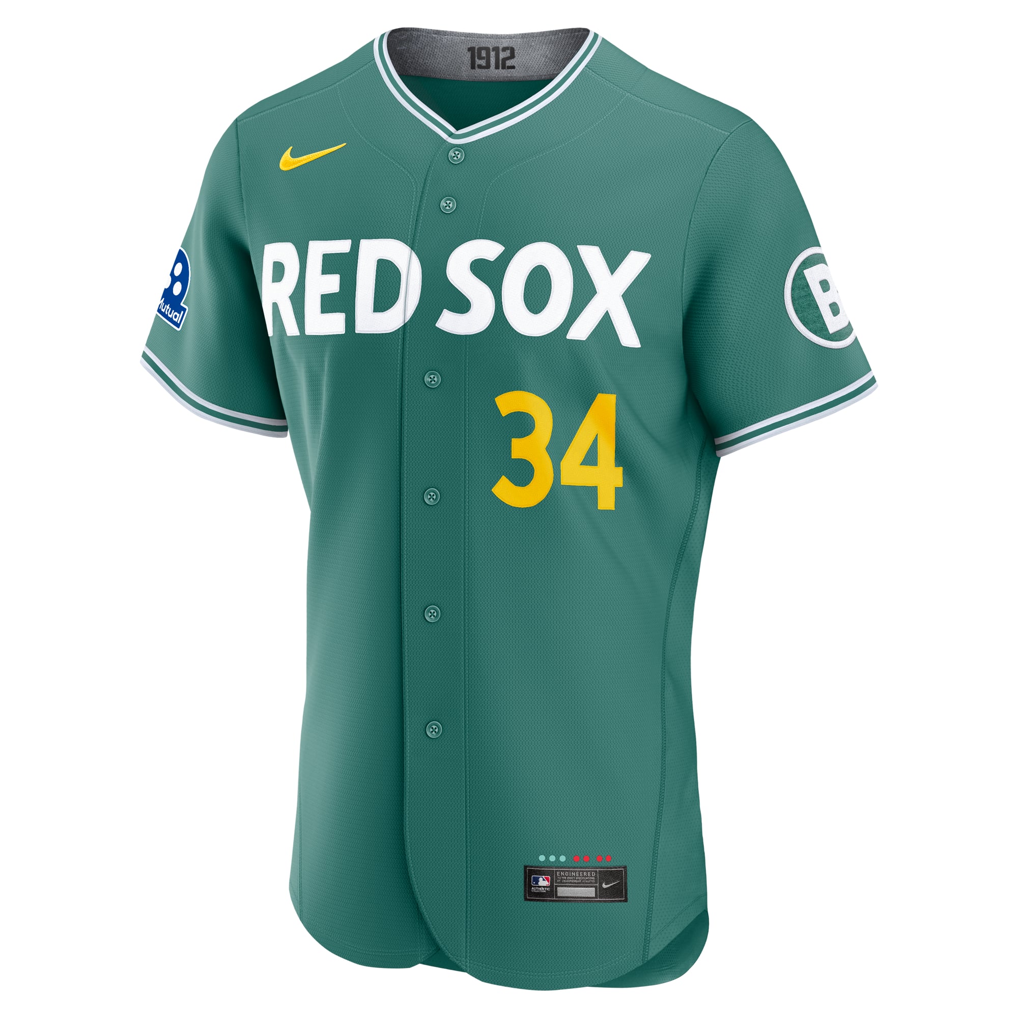 Maillot authentique Nike David Ortiz vert Boston Red Sox City Connect pour homme, avec écusson du sponsor